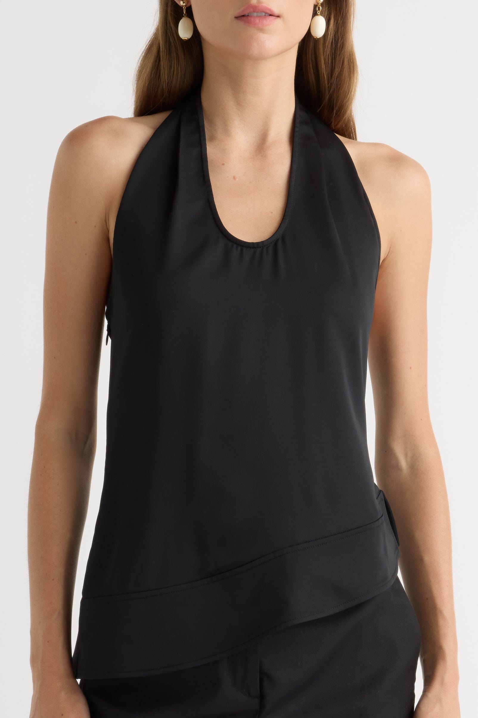 Anju Asymmetric-Hem Halter Blouse