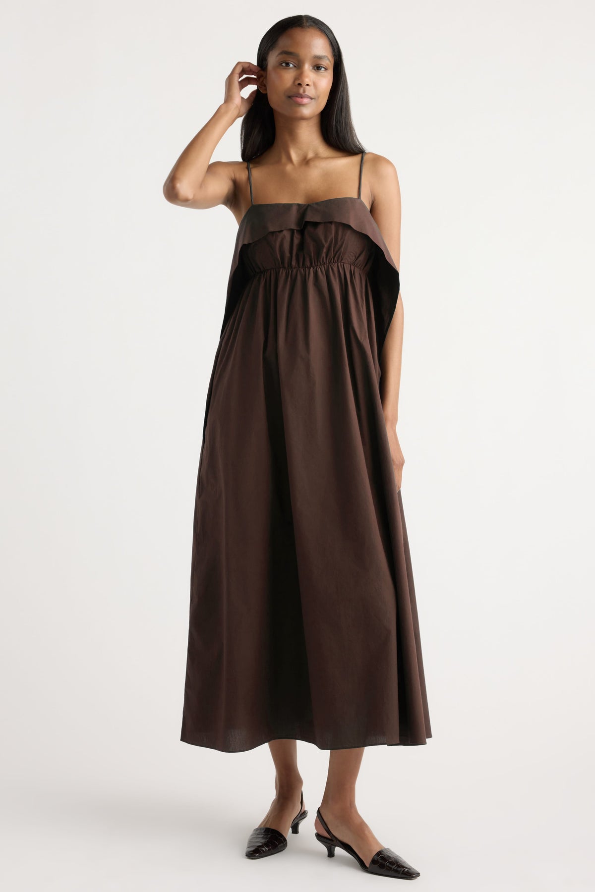 Astrid Organic Cotton Foldover Dress Cacao / L