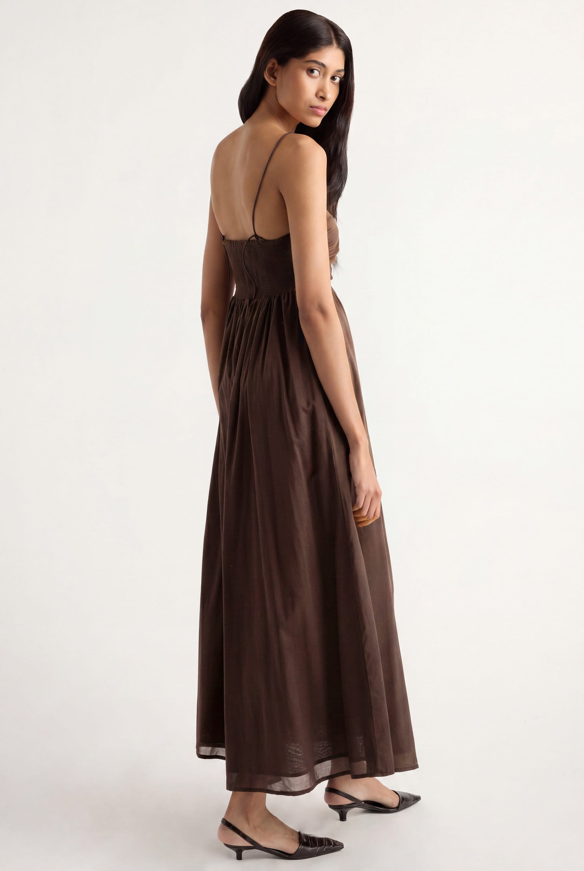 Aurora Ruched Organic Cotton Maxi Dress Cacao / 1X