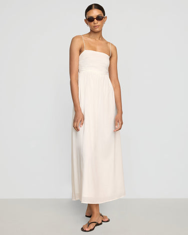 Vanessa | Aurora Ruched Organic Cotton Maxi Dress in Size Small