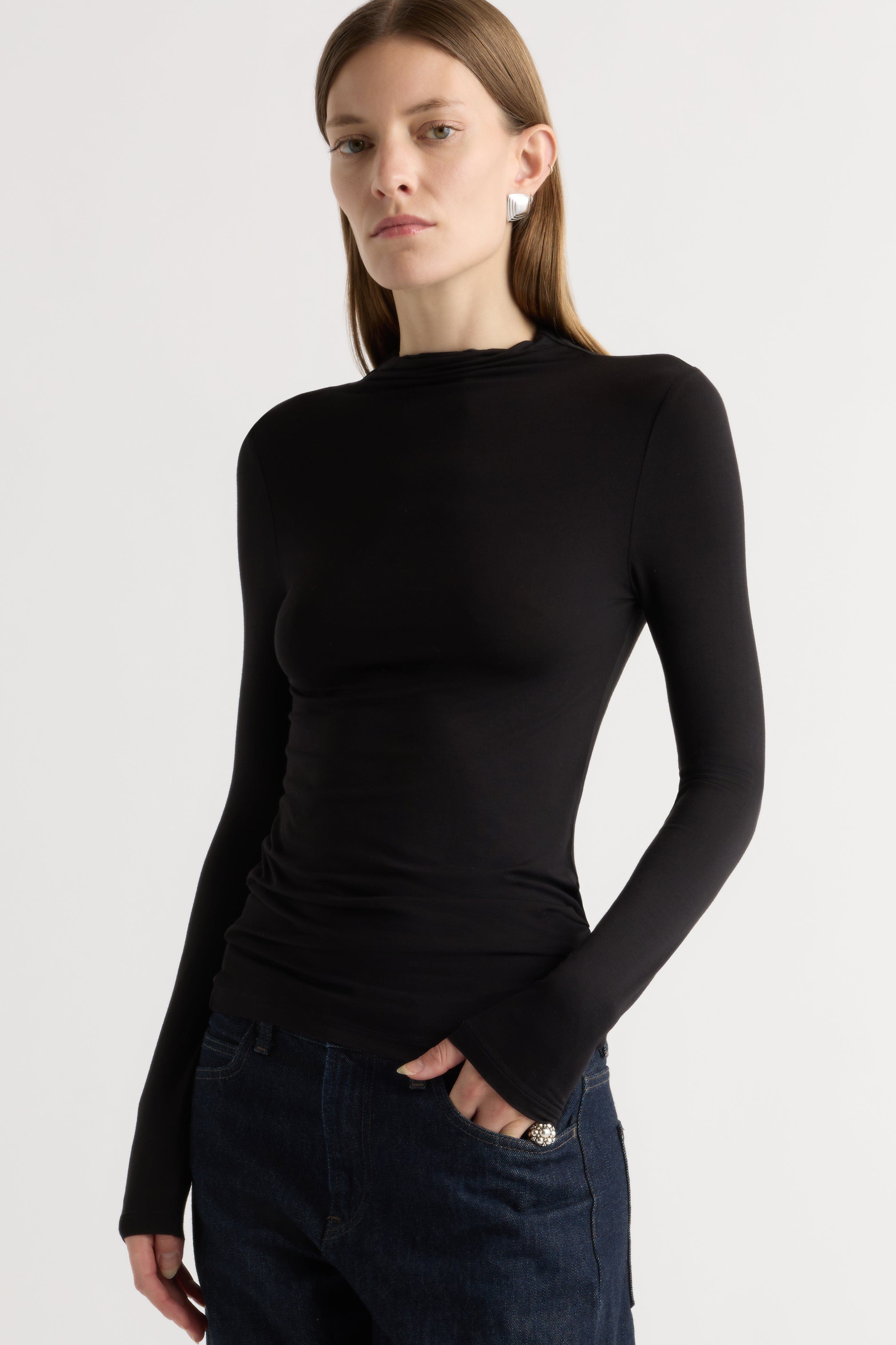 Ava Mock-Neck Long-Sleeve Tee
