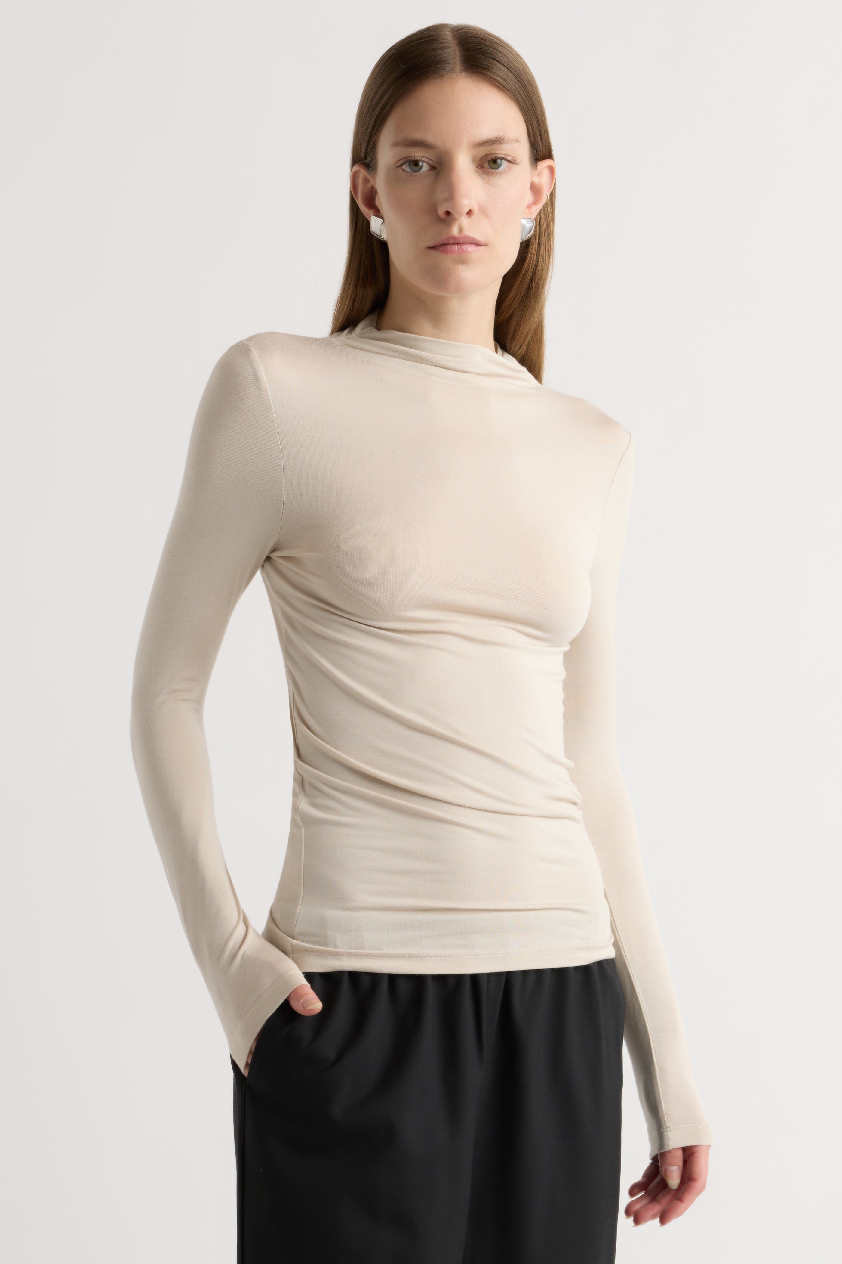 Ava Mock-Neck Long-Sleeve Tee