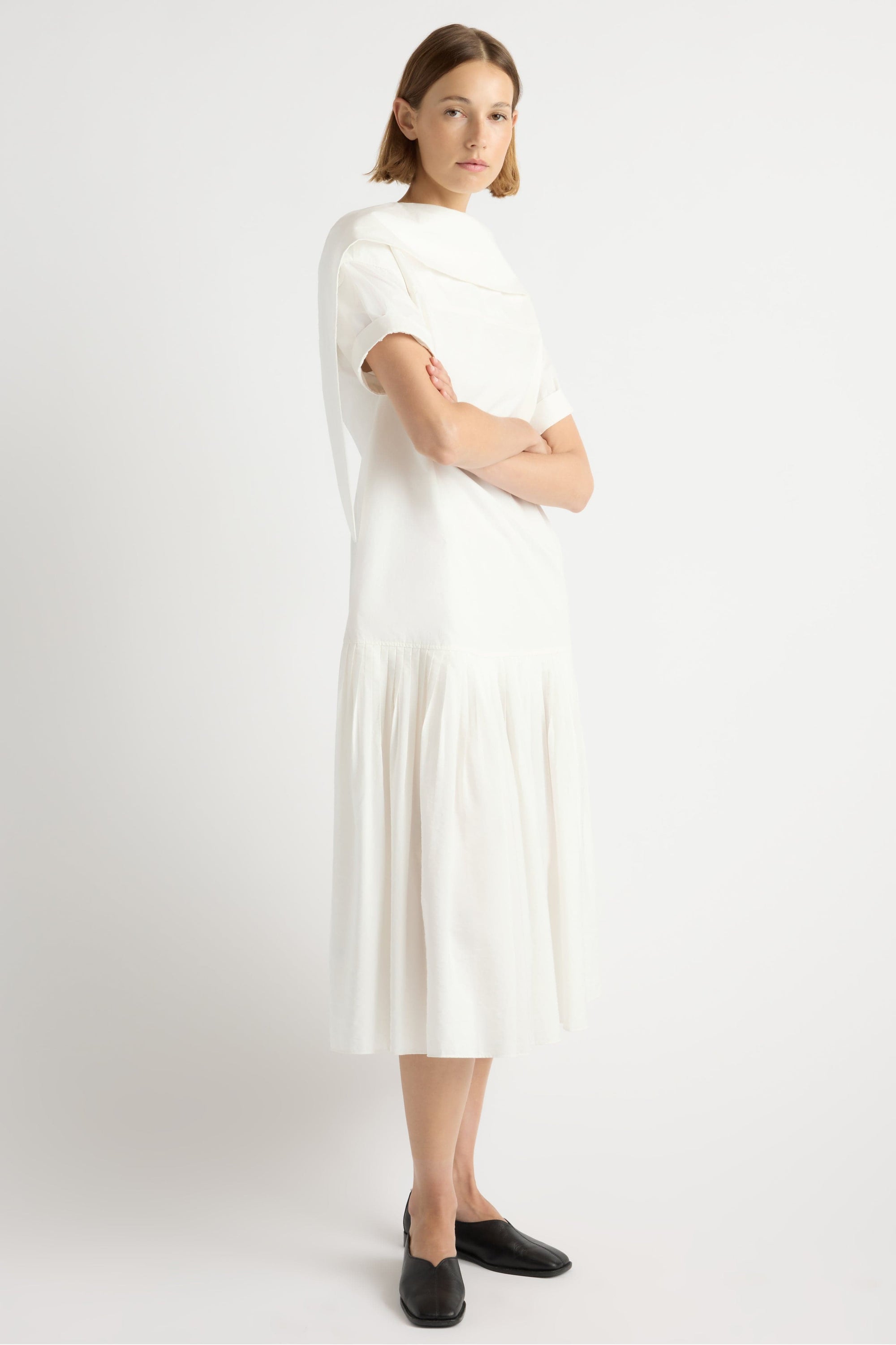 Babba Shirred Scarf-Neck Dress White / XL