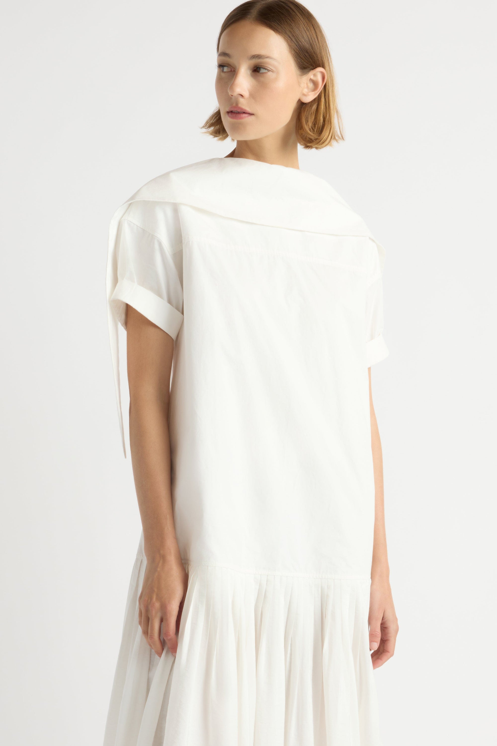 Babba Shirred Scarf-Neck Dress White / XL Babba Shirred Scarf-Neck Dress White / XL
