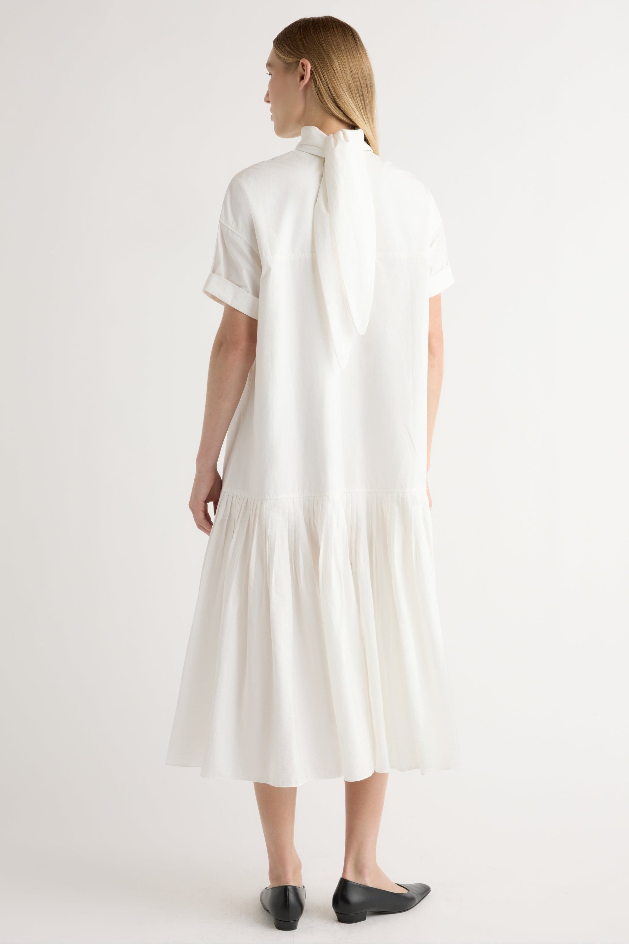 scarf neck dress Babba Shirred Scarf-Neck Dress White / XS