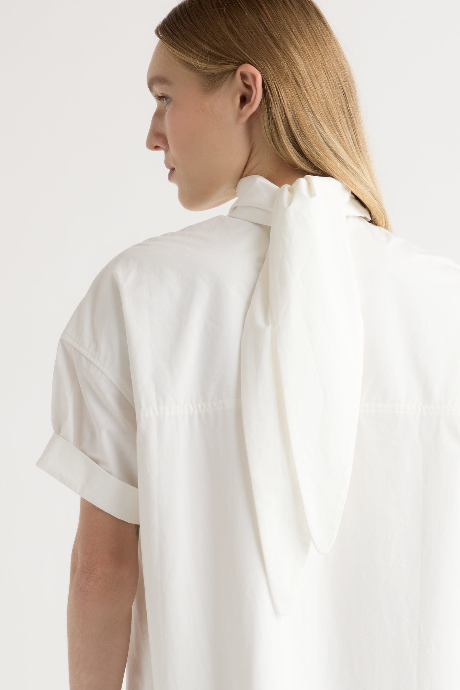 white dress with neck scarf Babba Shirred Scarf-Neck Dress White / XS