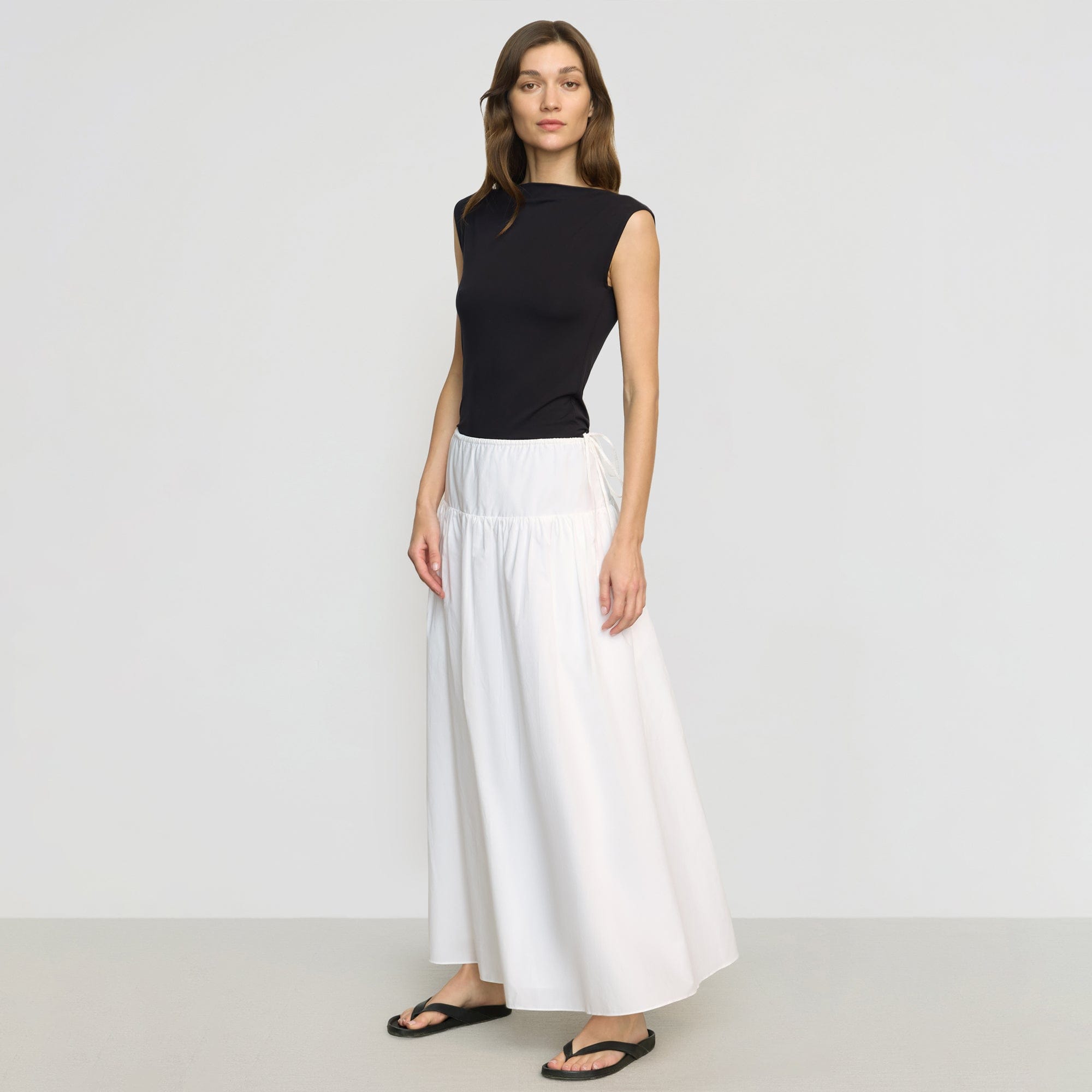 【BAON】Goho banding pin tuck cotton long skirt Bao Organic Cotton Drop-Waist Skirt