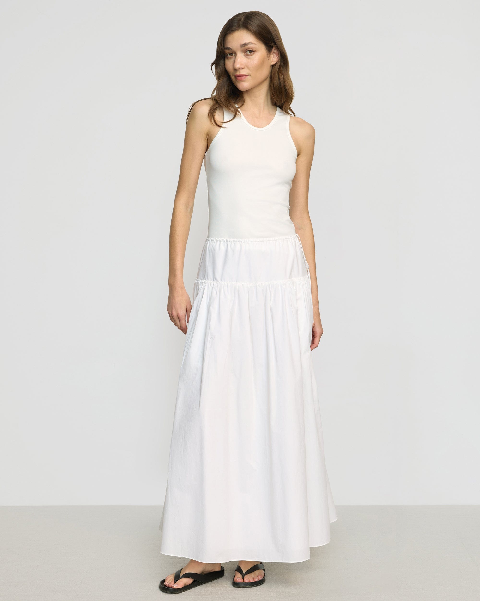 【BAON】Comoe Banding Padded Long Skirt Hedovan Women Y2k Bubble Maxi Skirt Elastic Low Waist