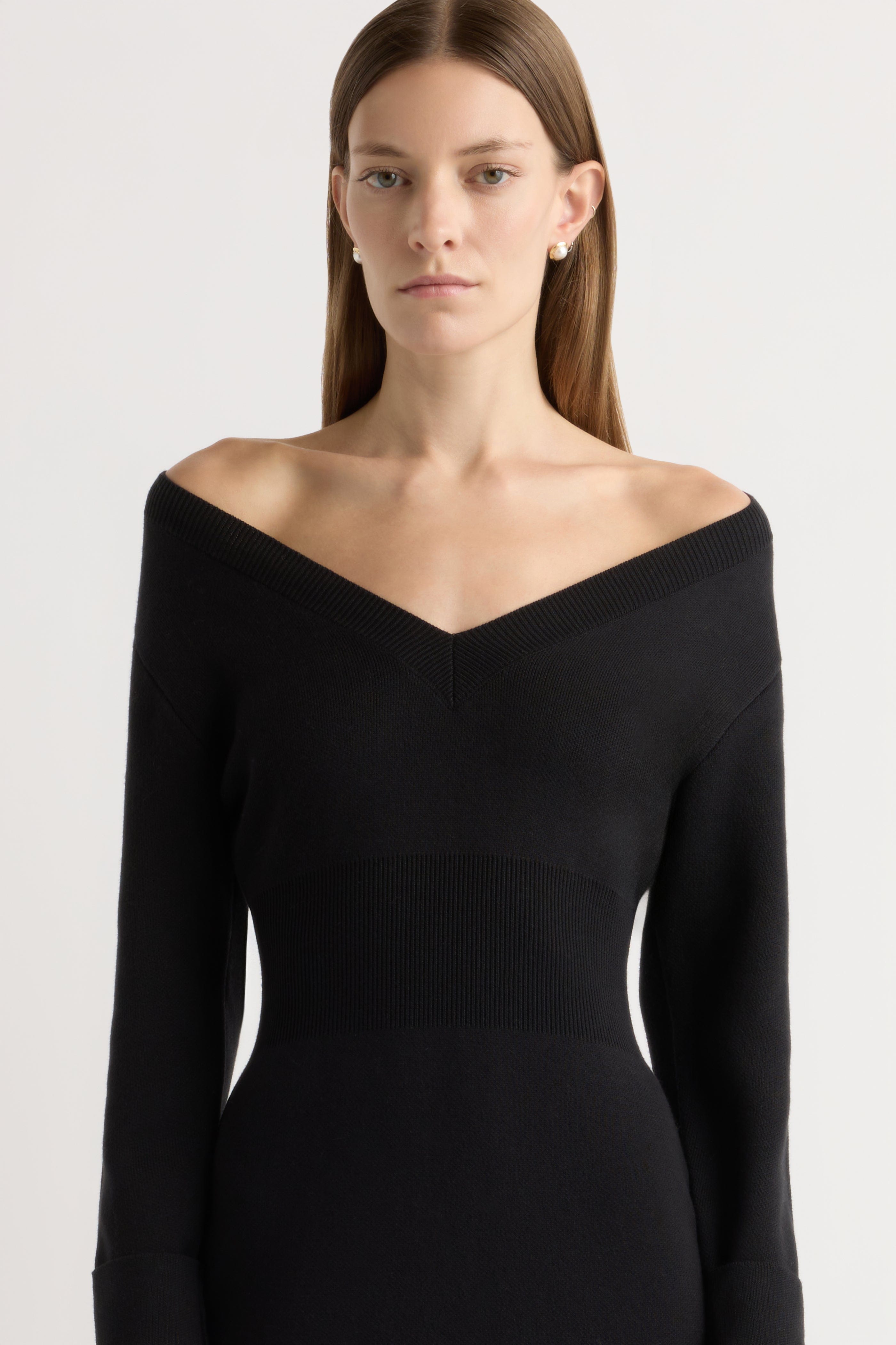 【FETICO】JERSEY OFF SHOULDER DRESS Fetico 24Aw Jersey Off Shoulder Dress Black size Df Os Women