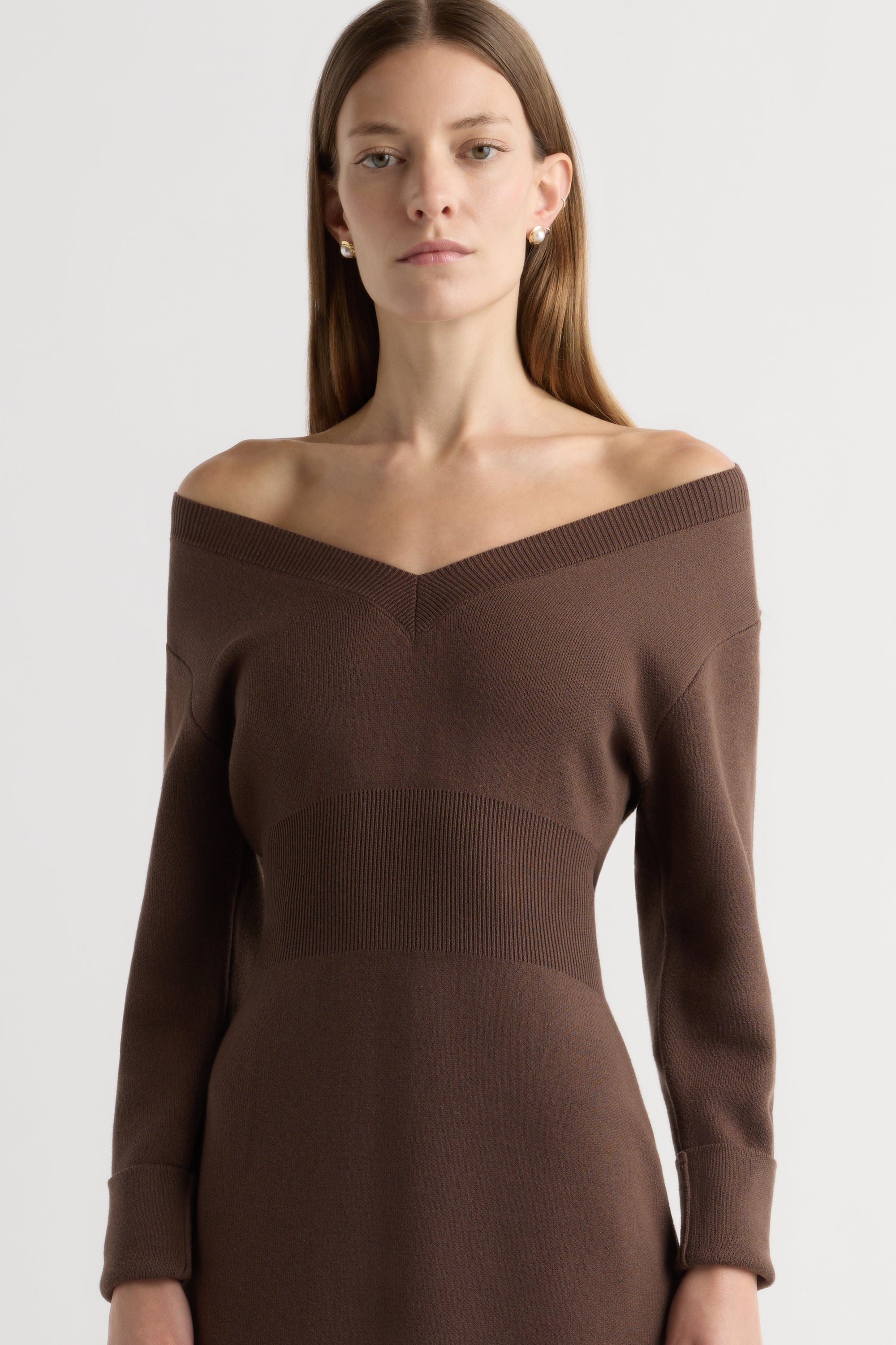 slim fit dress slacks Bora Off-Shoulder V-Neck Sweater Dress