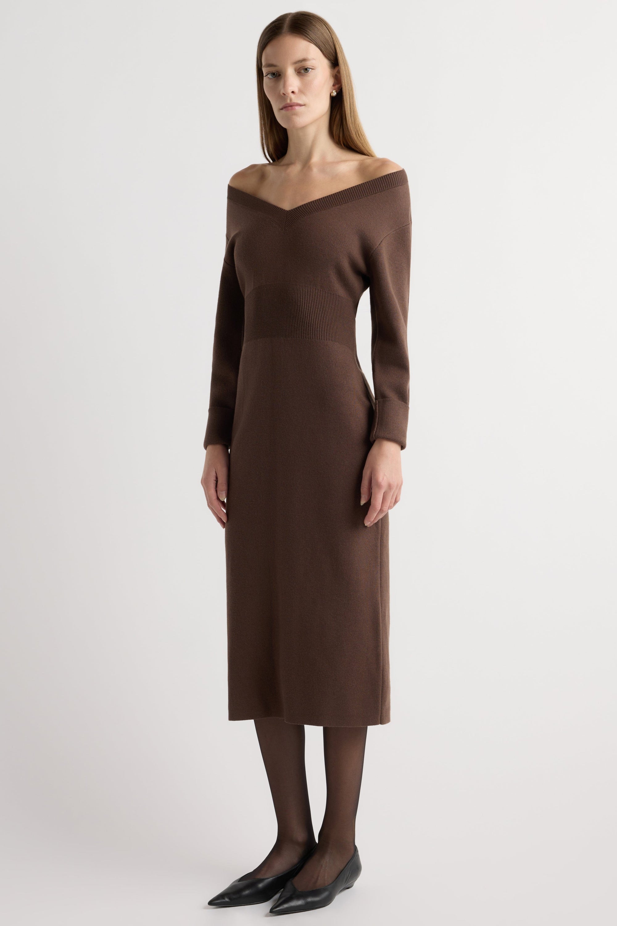 Bora Off-Shoulder V-Neck Sweater Dress Bora Off-Shoulder V-Neck Sweater Dress