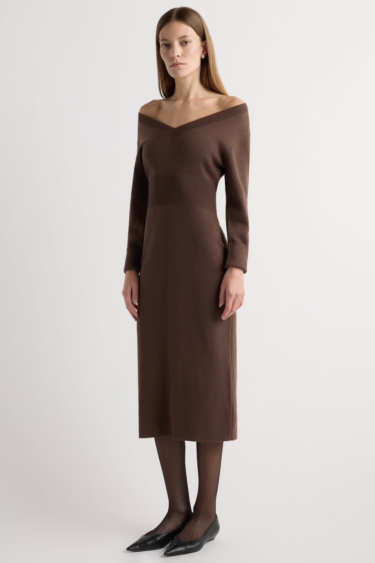Bora Off-Shoulder V-Neck Sweater Dress