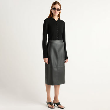 Kelsey | Briony Back Split-Hem Vegan Leather Skirt in Size Small