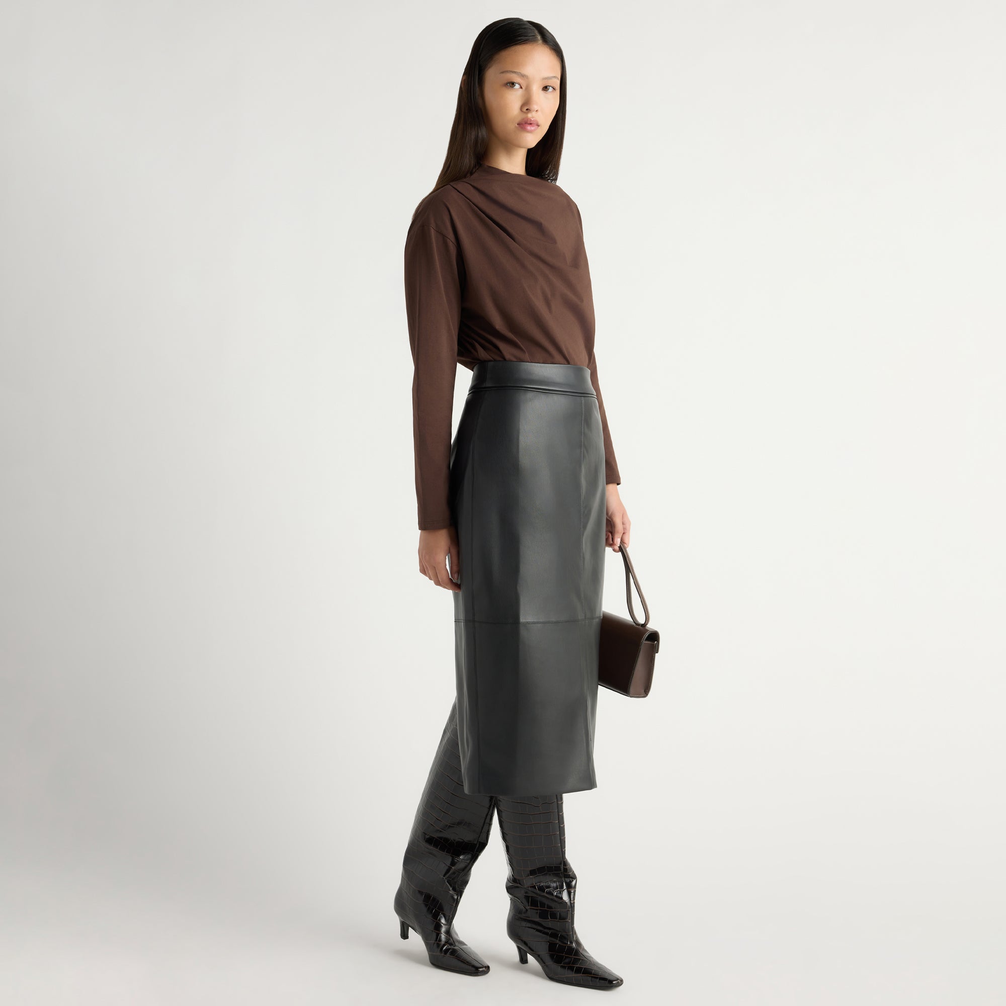 Briony Back-Slit Vegan Leather Skirt