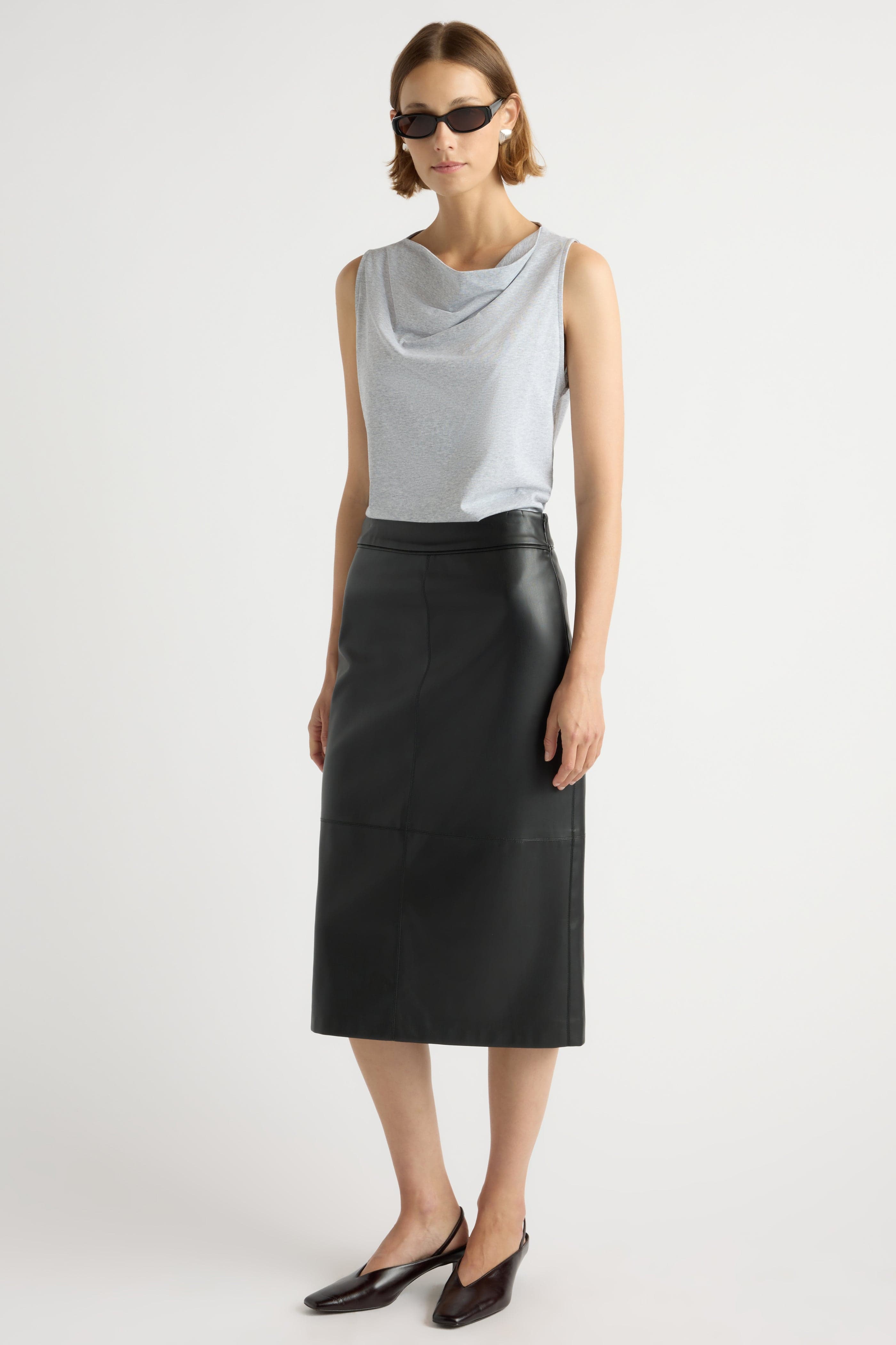 Briony Back-Slit Vegan Leather Skirt
