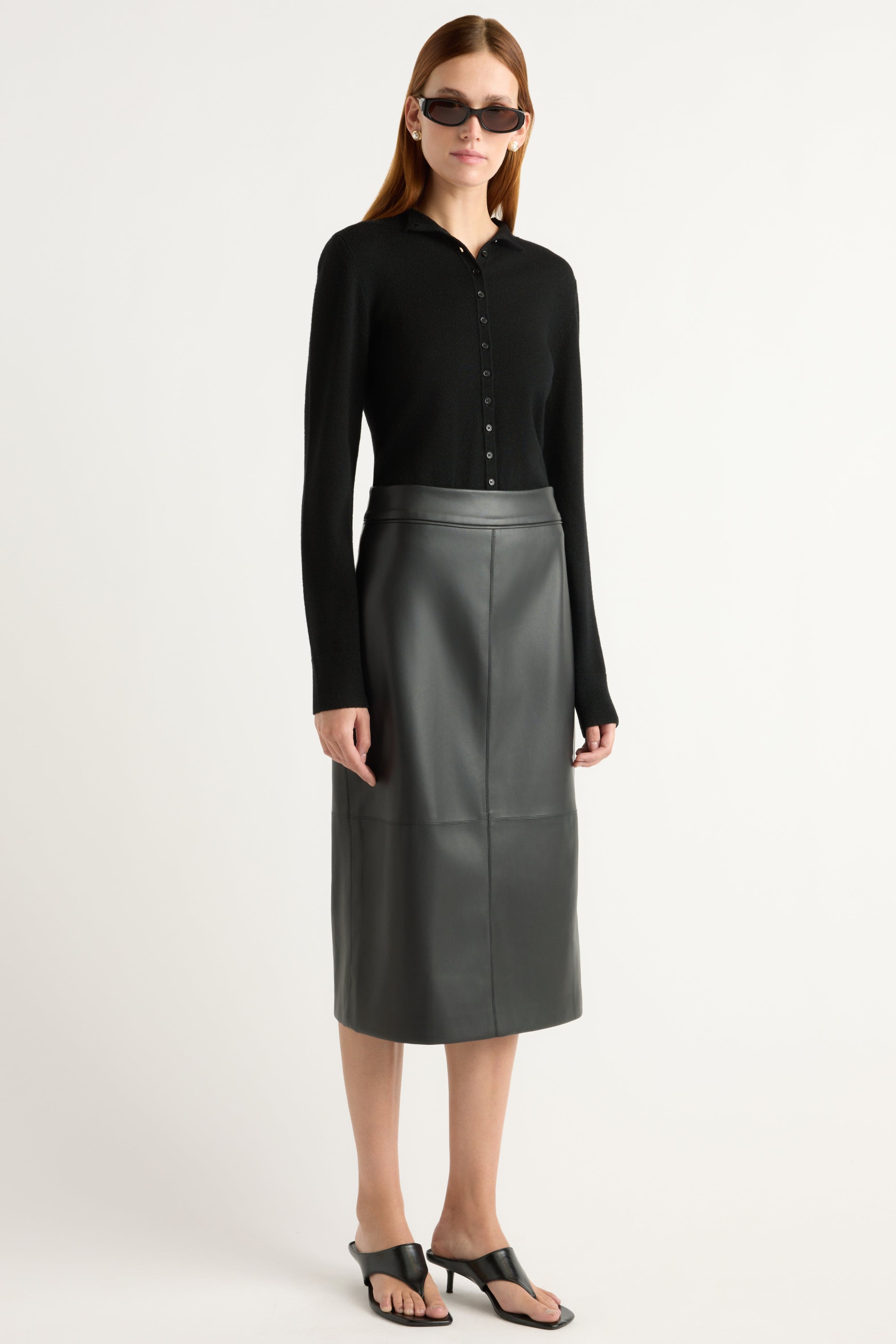 Briony Back-Slit Vegan Leather Skirt
