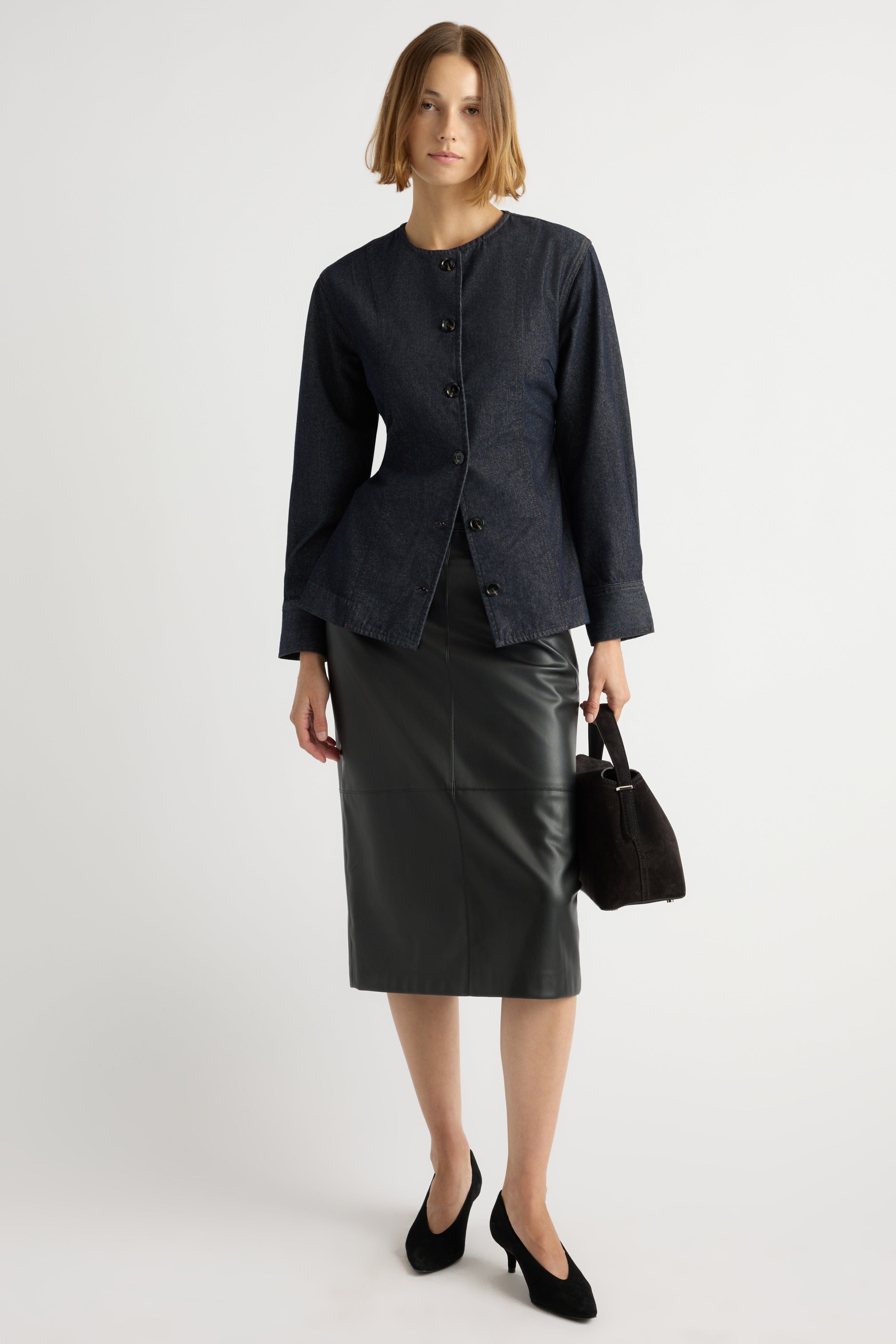 Briony Back-Slit Vegan Leather Skirt