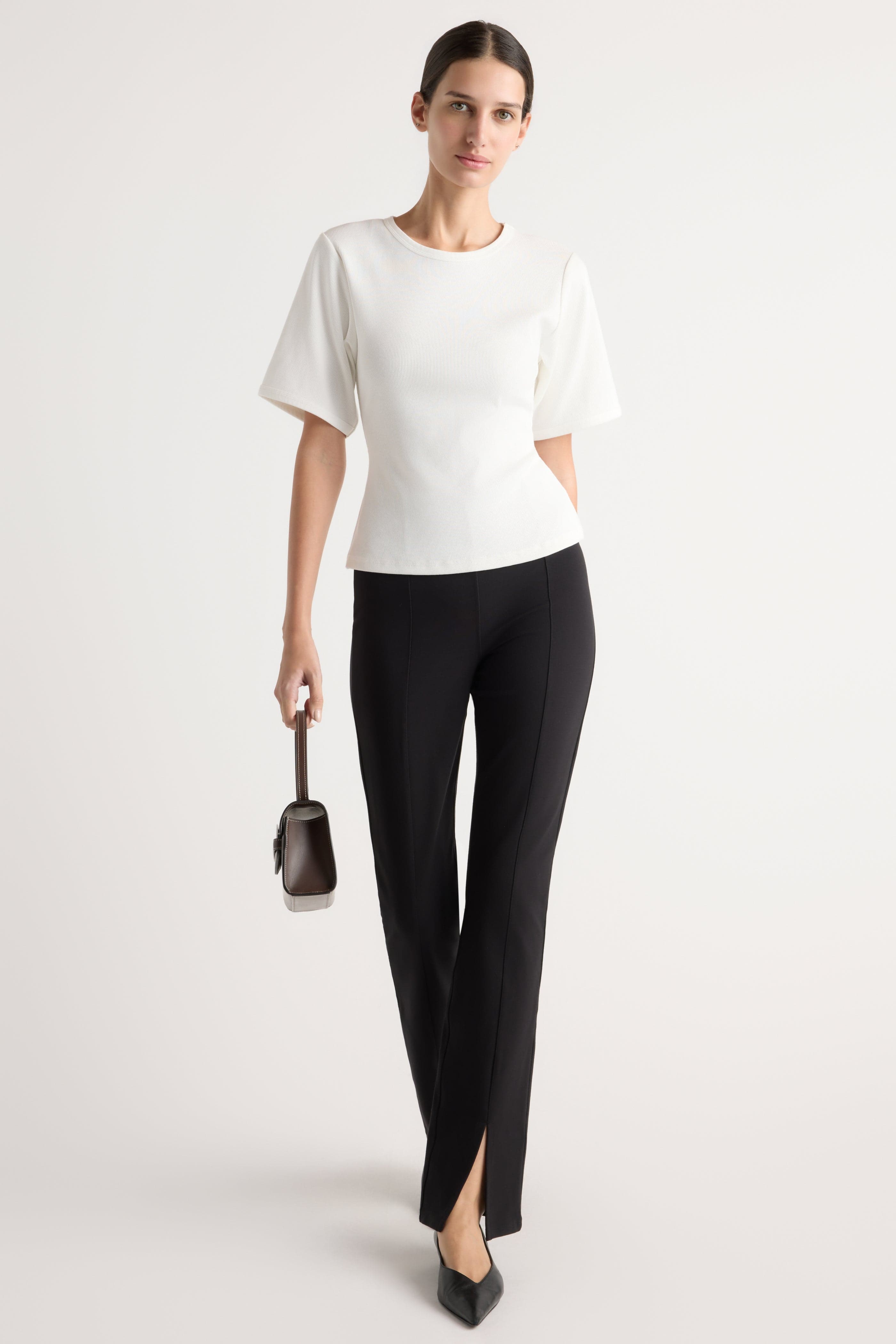 Cass Front-Split Ponte Pant in Black | Modern Citizen