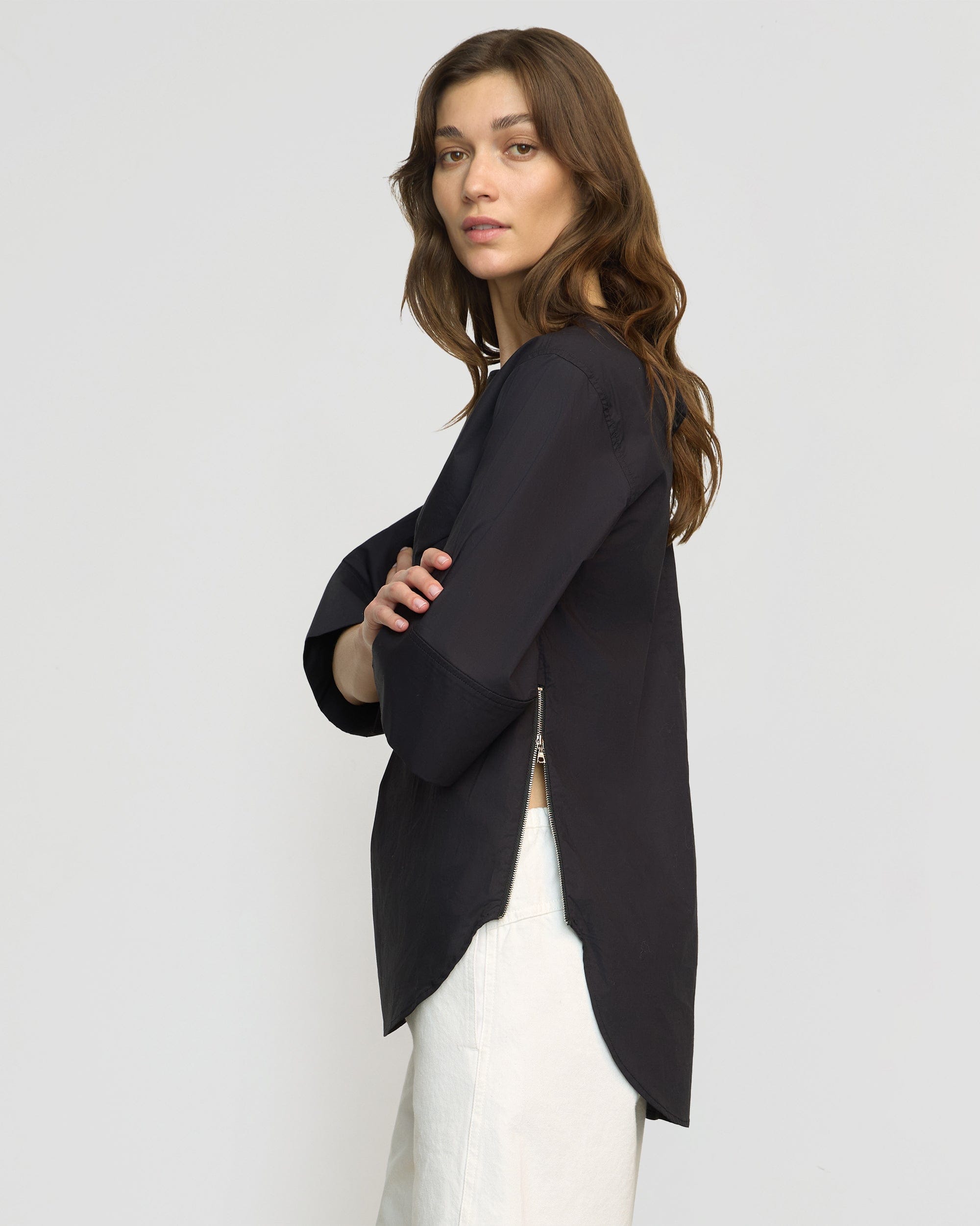 Catie Side-Zip Oversized Tulip-Hem Top