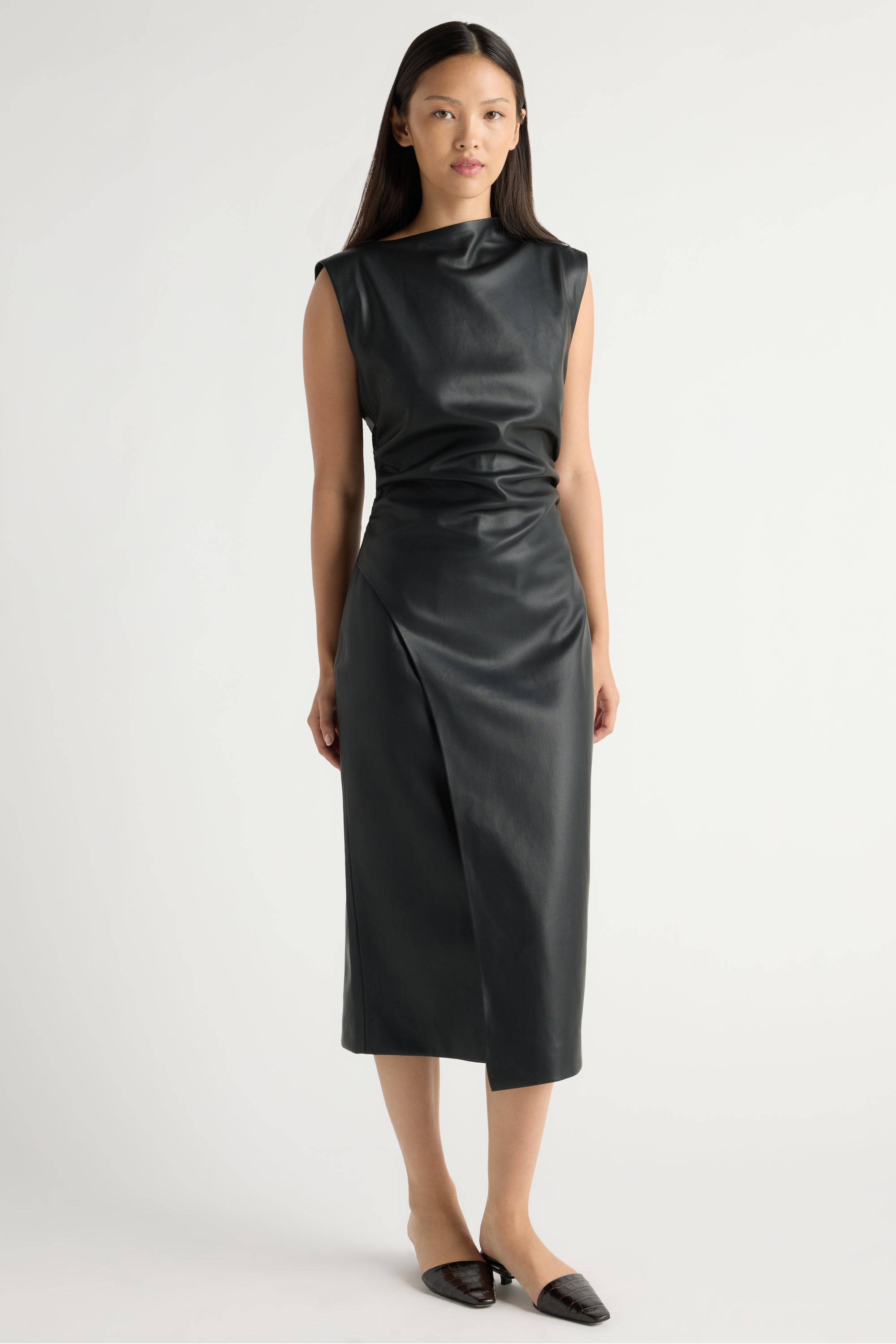 black leather midi dress Channing Vegan Hello September! Meet the whilst the expertly placed fall25-catalog Color:Olive green