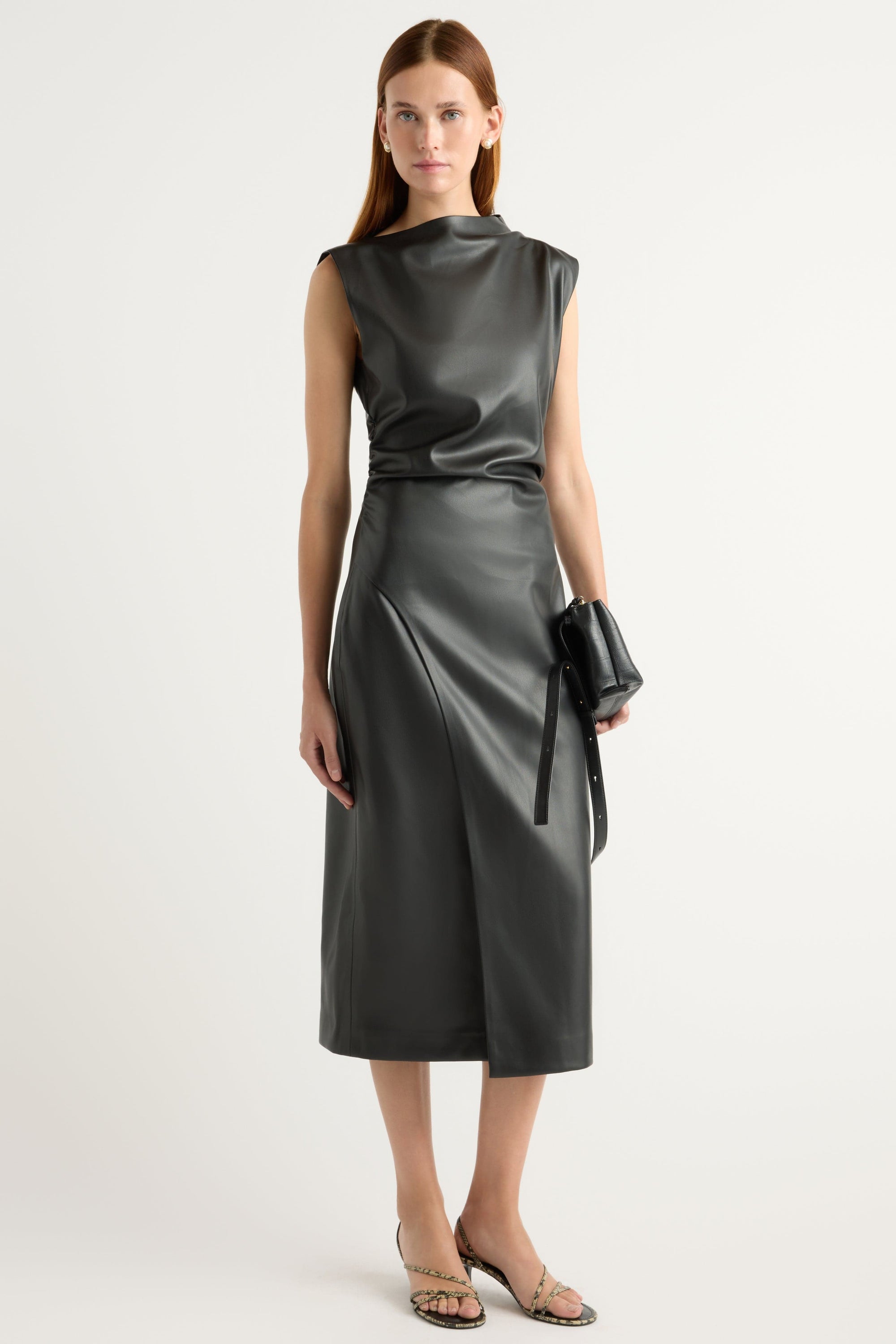 knee length dresses for ladies Channing Vegan Leather Dress Black / Regular / XL