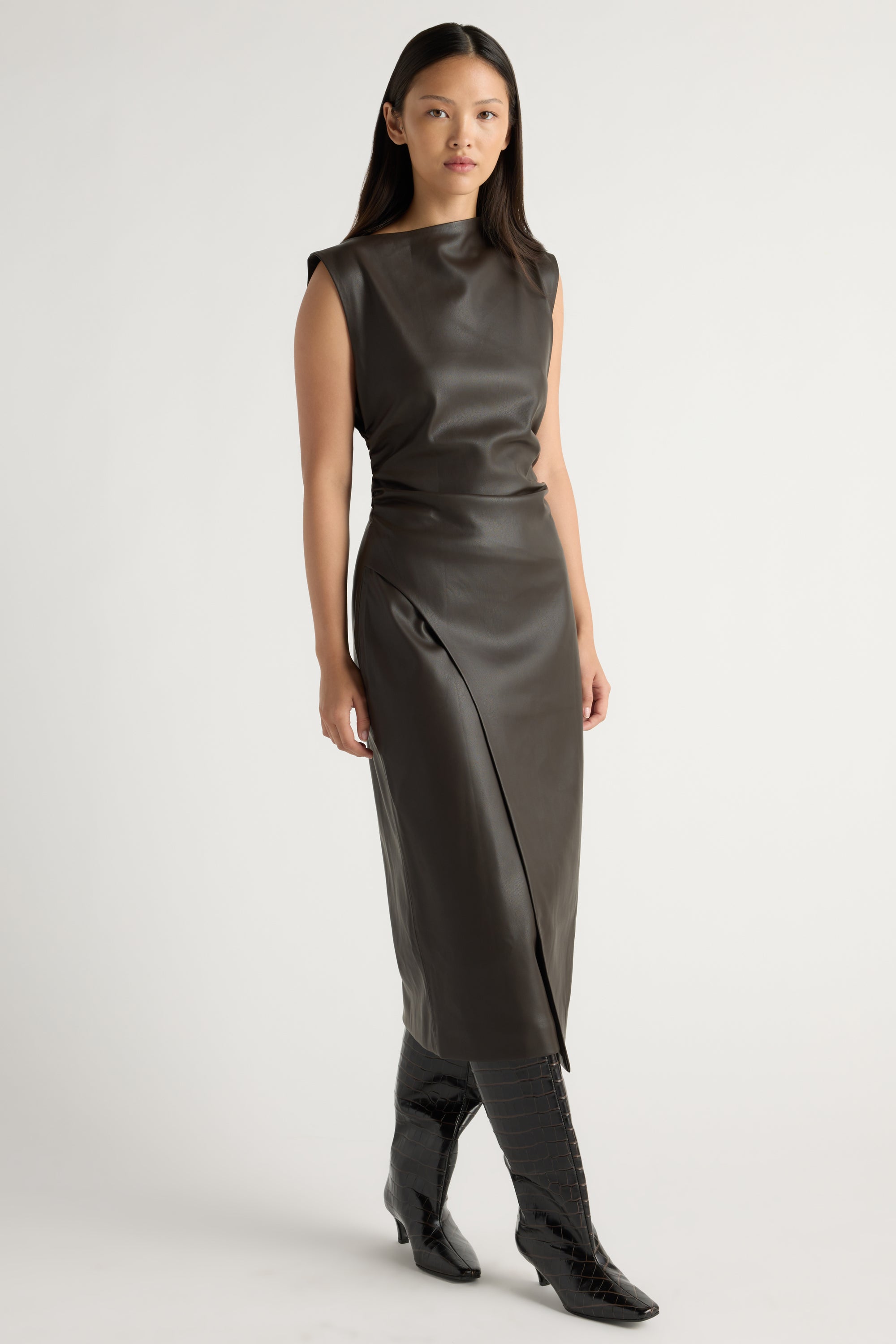 wrap leather dress Channing Vegan Sonoma State Victorian Woman In A 100% Polyurethane Zipper closure Color:WHITE/PURPLE