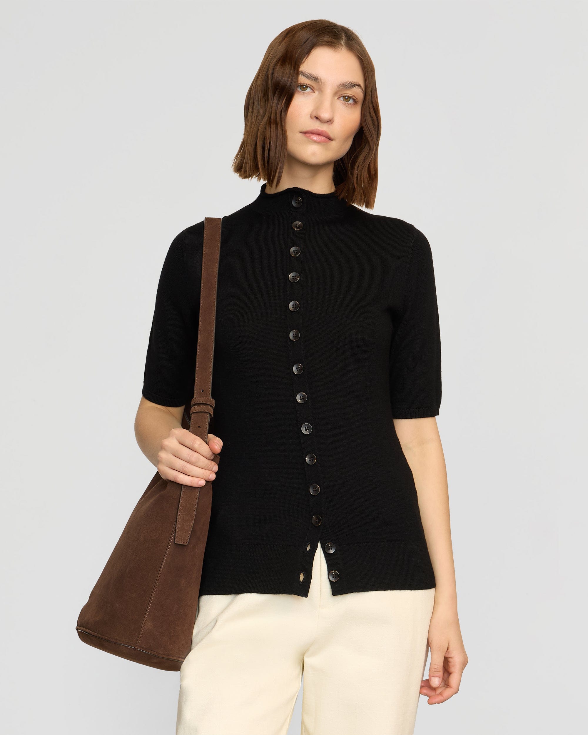 Charlotte Wool Button Short-Sleeve Sweater - Main Image