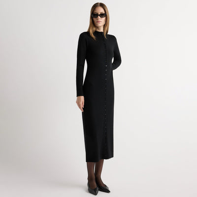 black maxi dress with buttons Charu Wool Button Maxi Dress