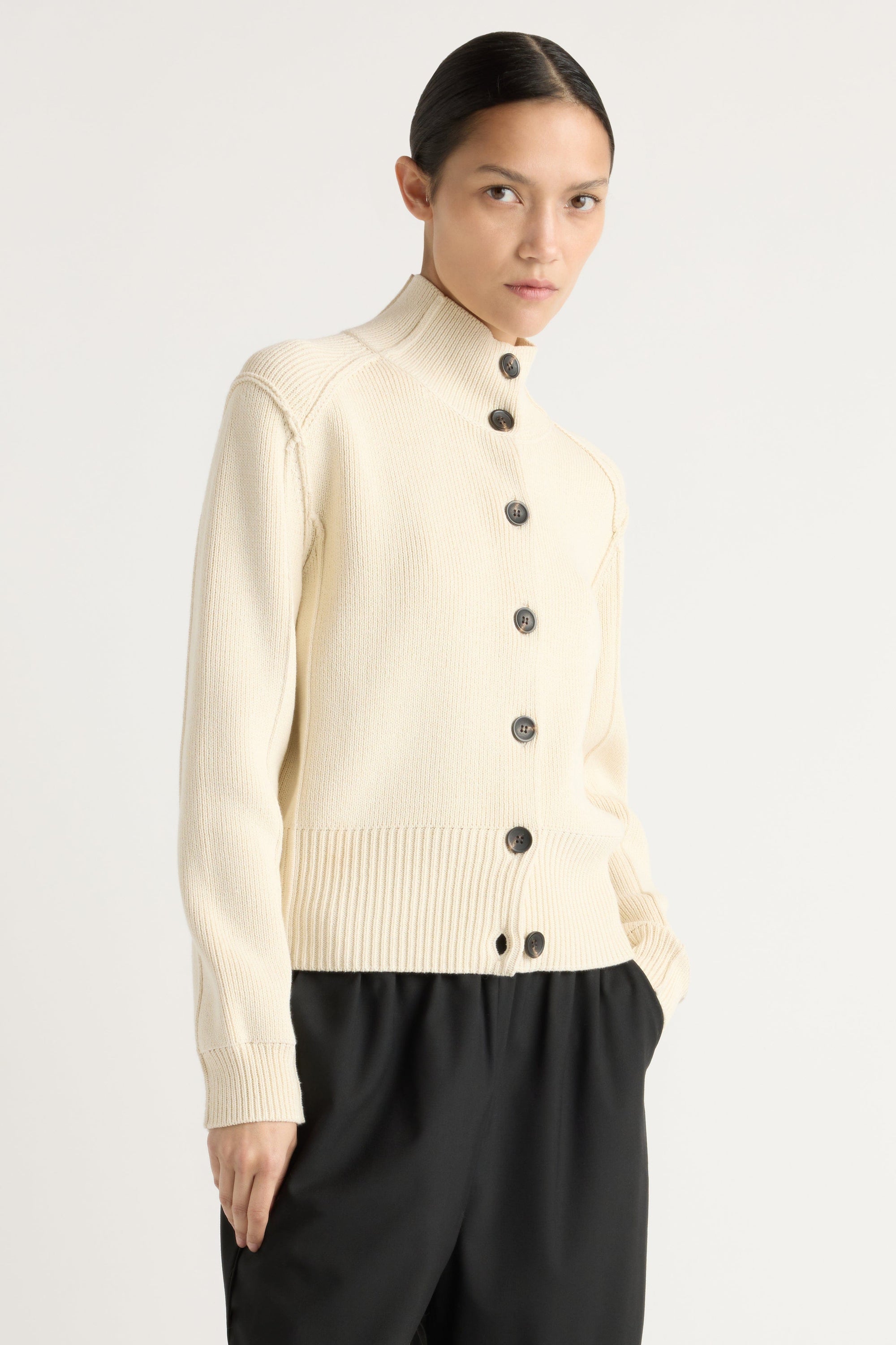cardigan with dress shirt Clove Button Mock-Neck Knit Cardigan