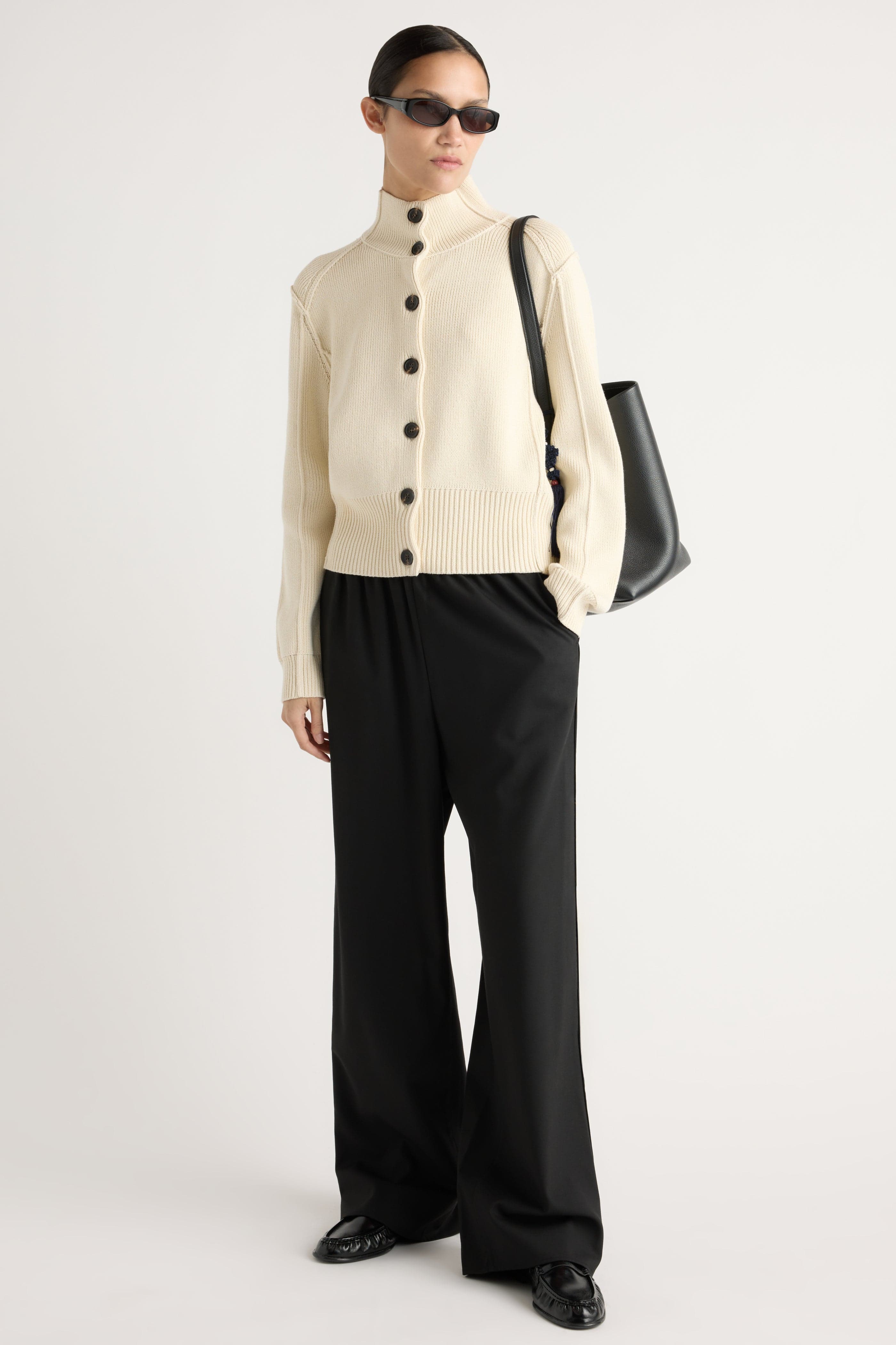 Clove Button Mock-Neck Knit Cardigan