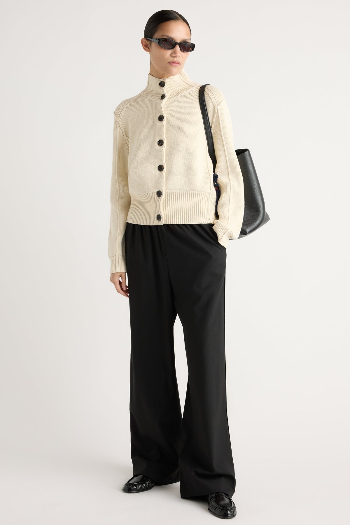 Clove Button Mock-Neck Knit Cardigan
