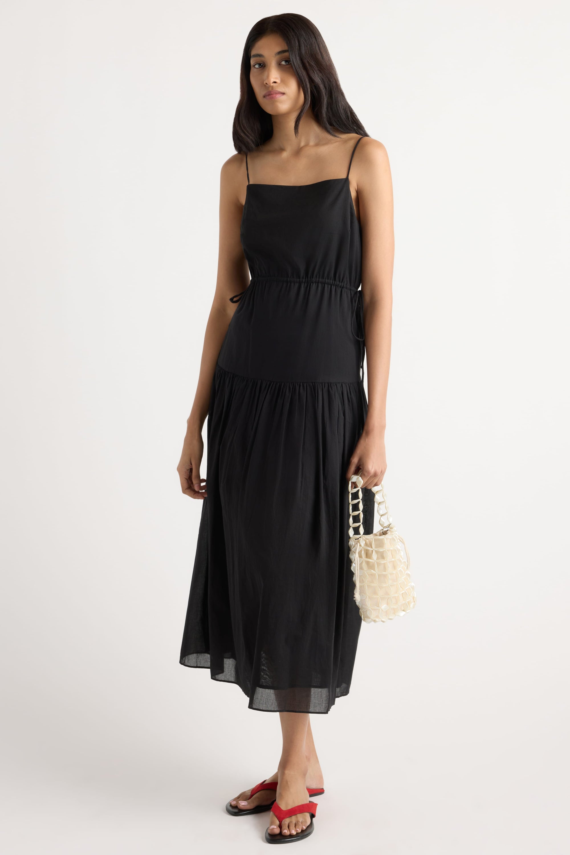 Dalia Tie-Waist Tiered Organic Cotton Dress Black / XL