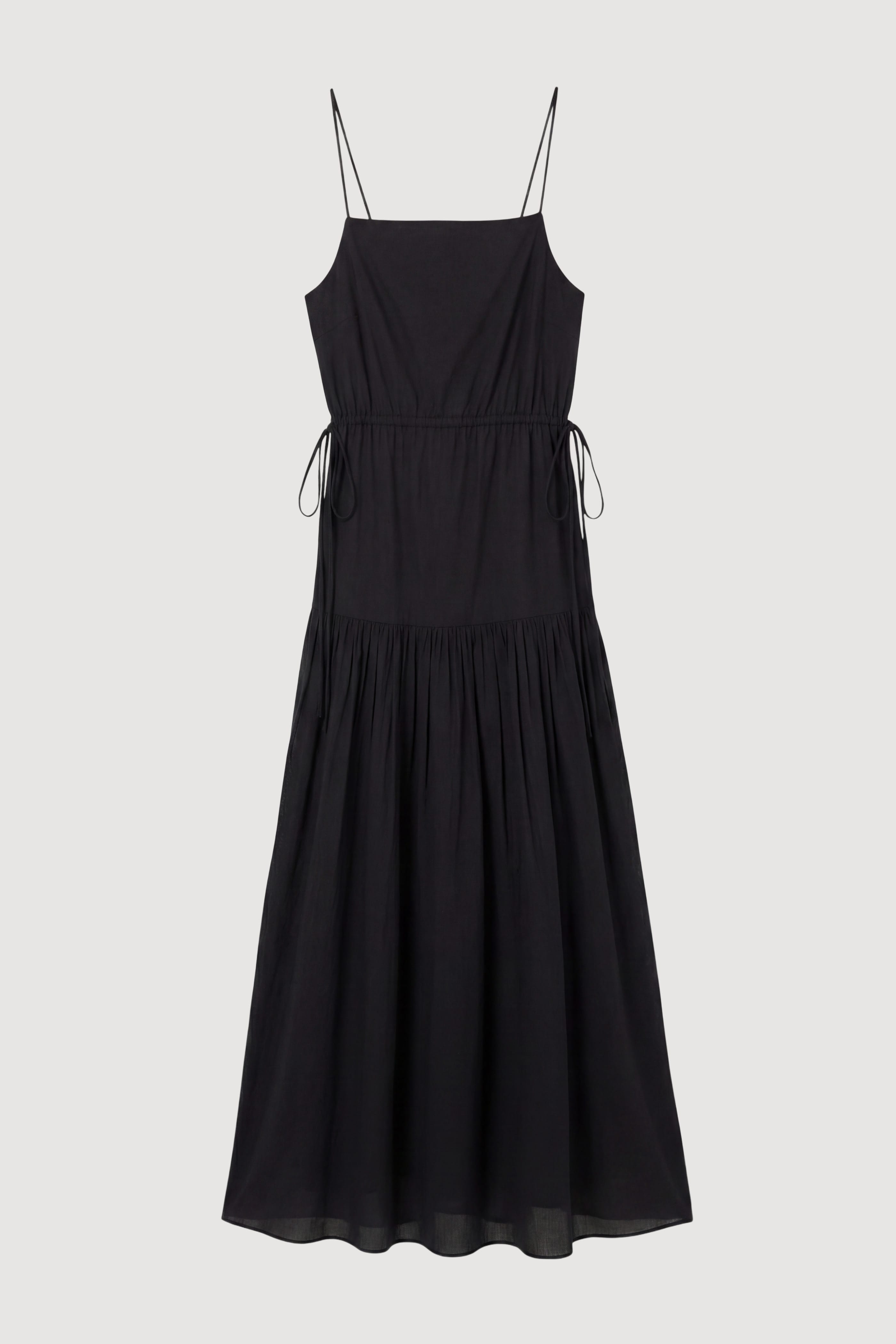 black tiered cotton dress Dalia Tie-Waist Tiered Organic Cotton Dress Black / XL