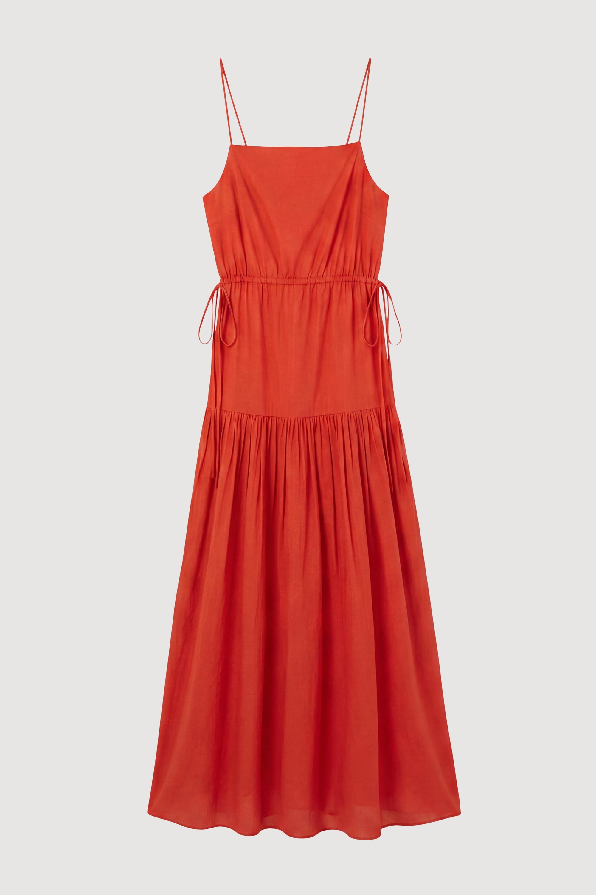 Dalia Tie-Waist Tiered Organic Cotton Dress Tomato / L
