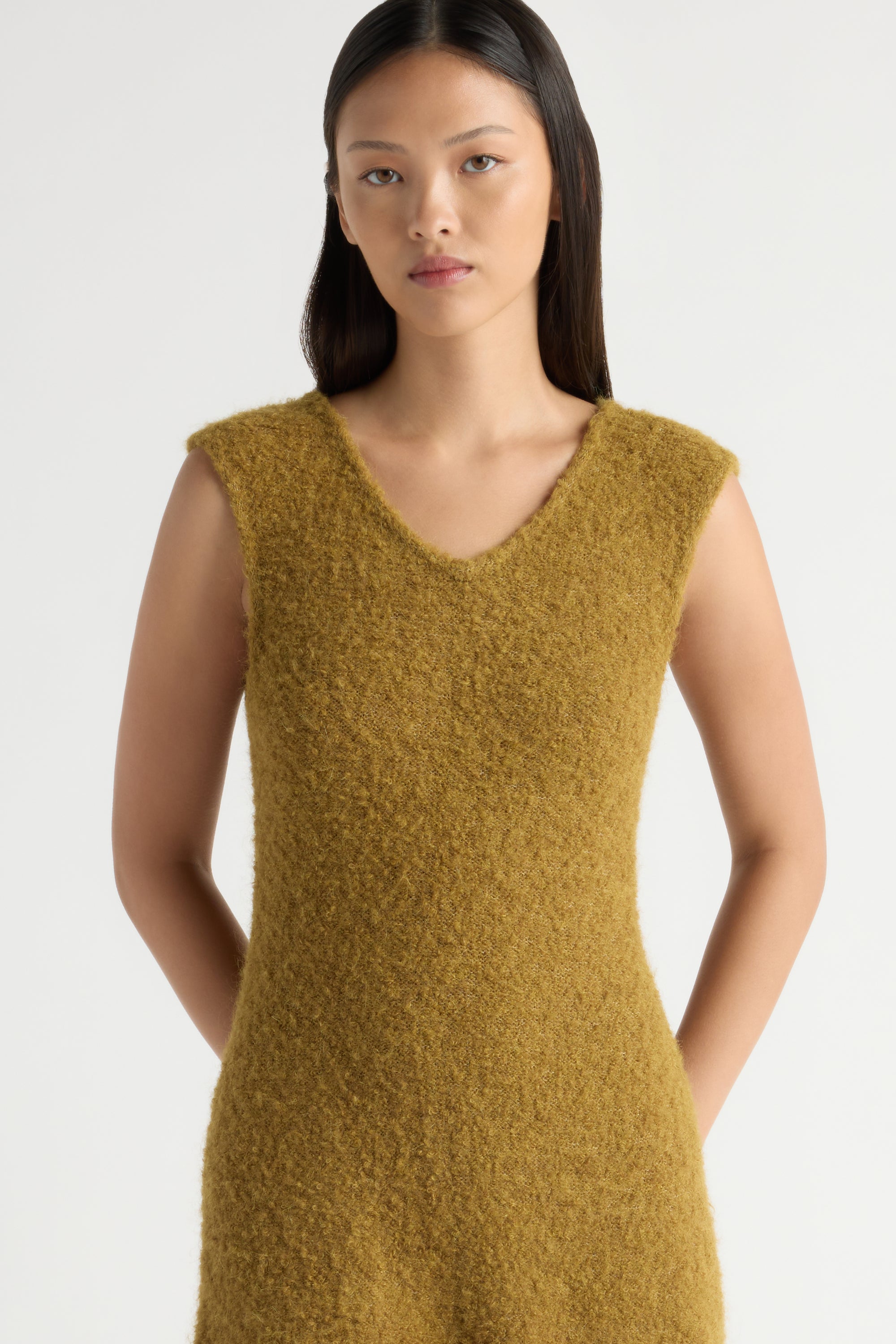 Delilah A-Line Sweater Dress Yellow Ochre / XS
