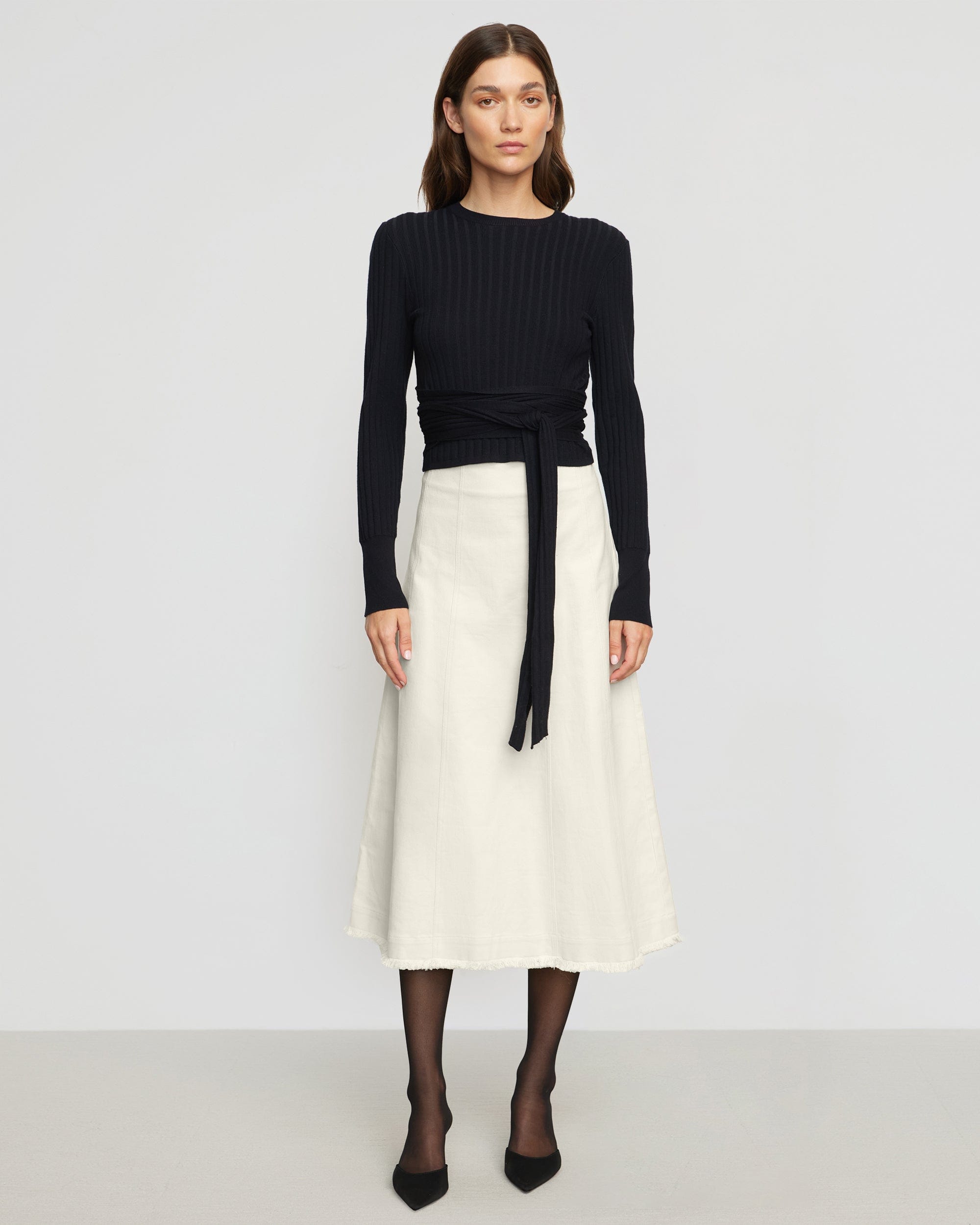 Deniza Tie Front Ribbed Sweater