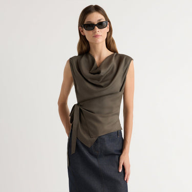 Renée | Dion Tencel Cowl-Neck Wrap Blouse in Size Extra Small