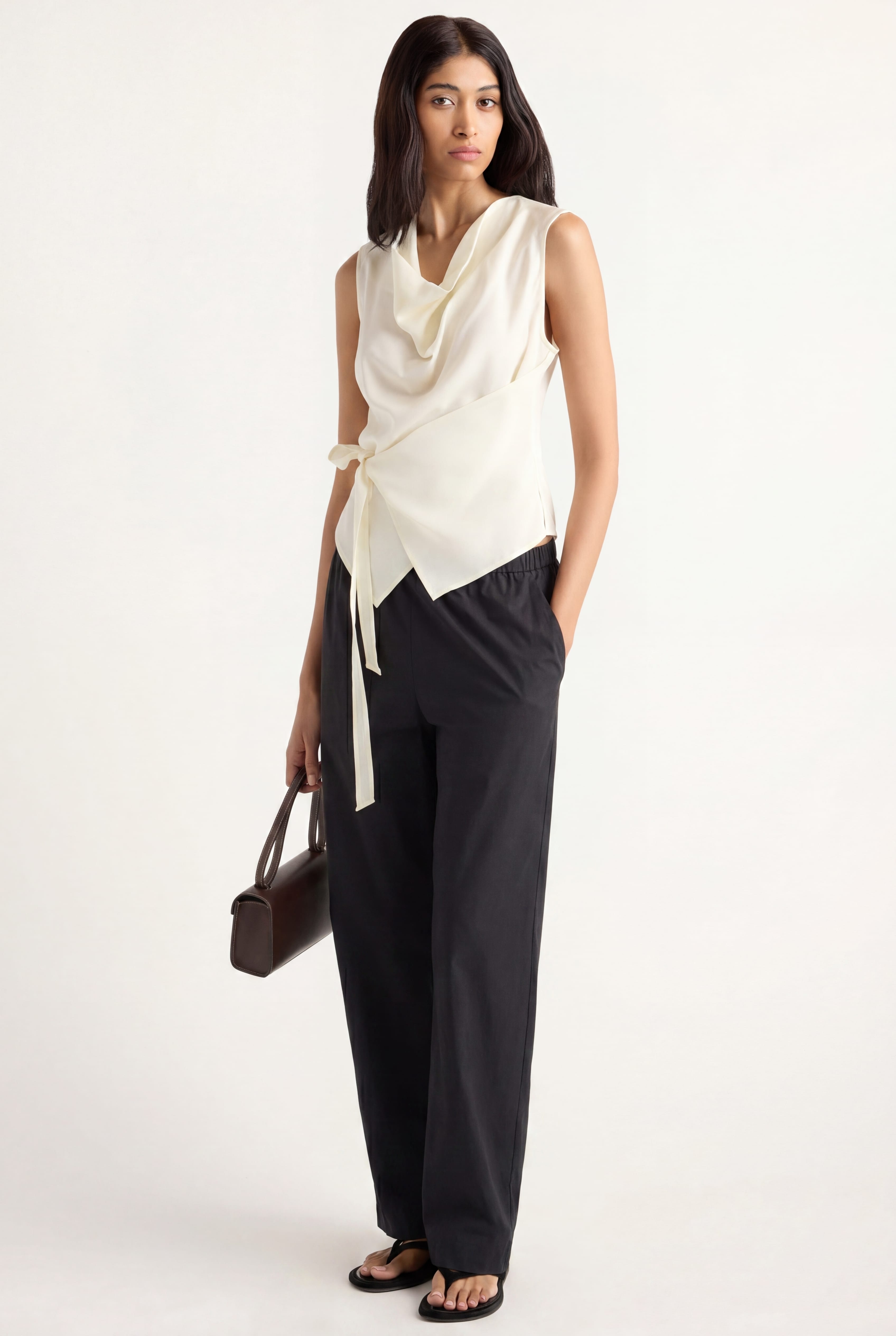 Dion Tencel Cowl-Neck Wrap Blouse