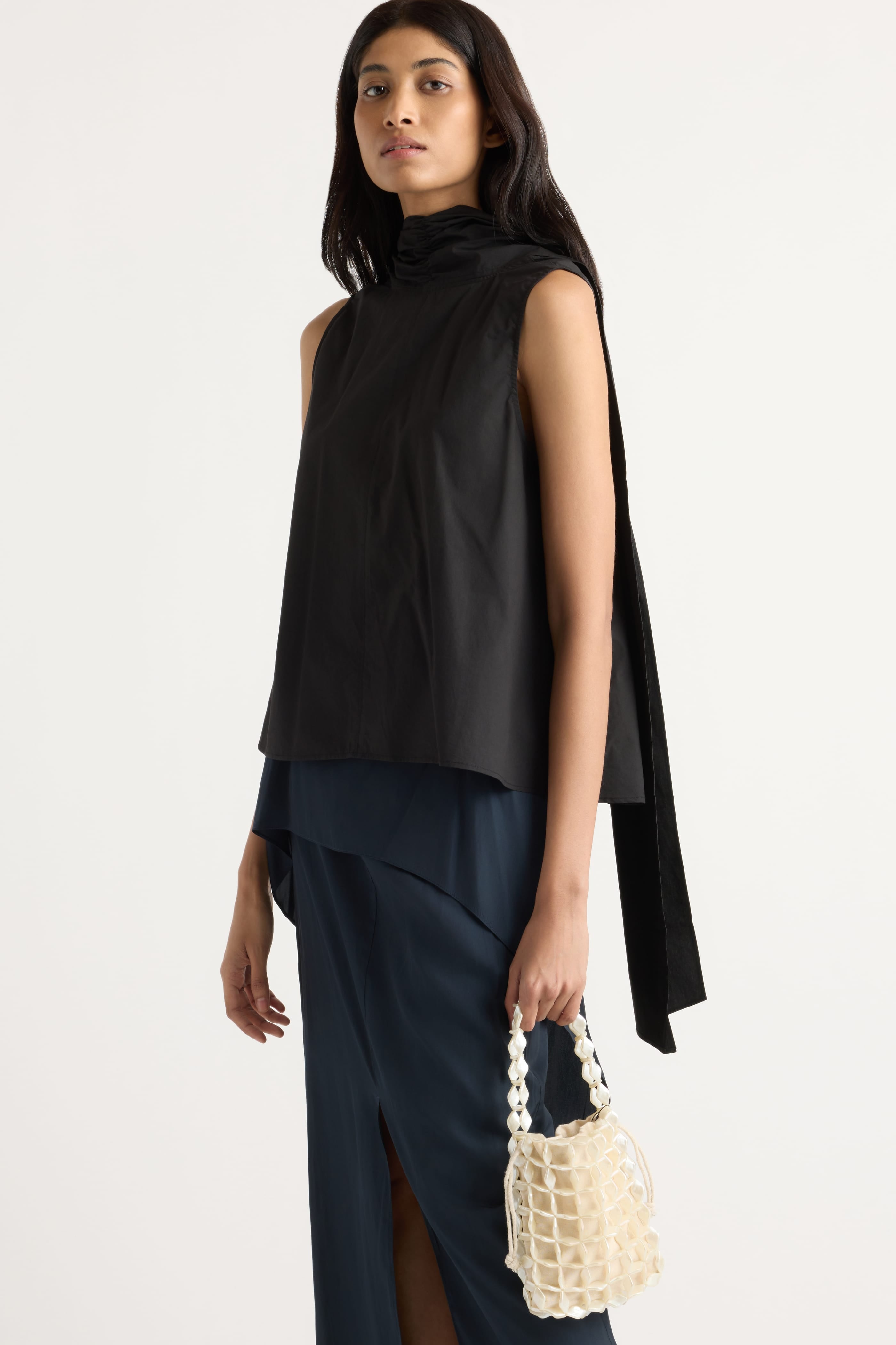 Dominika Drape Scarf-Neck Blouse