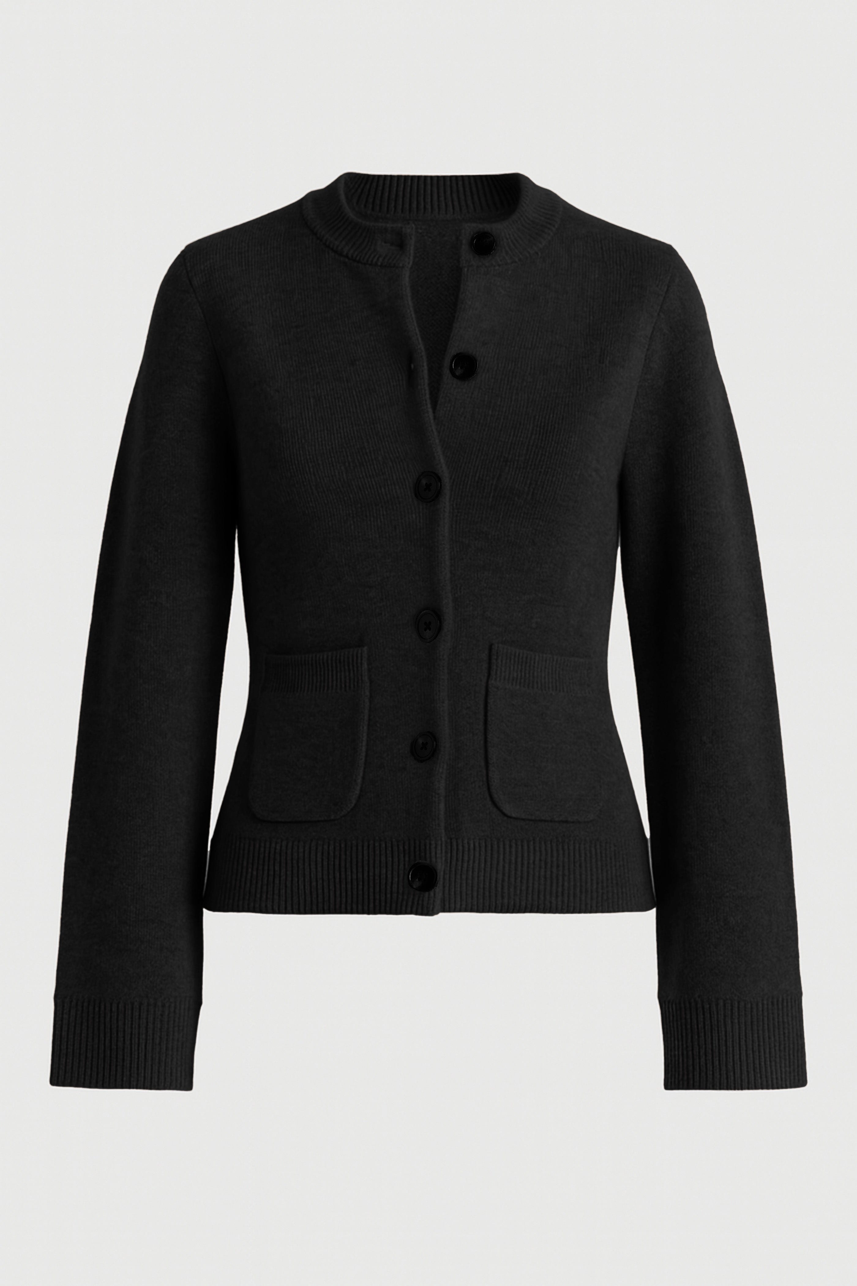 トップス BATONER BABY WOOL POLO CARDIGAN Black Black Long Sleeve Polo Cardigan in Californian Cotton