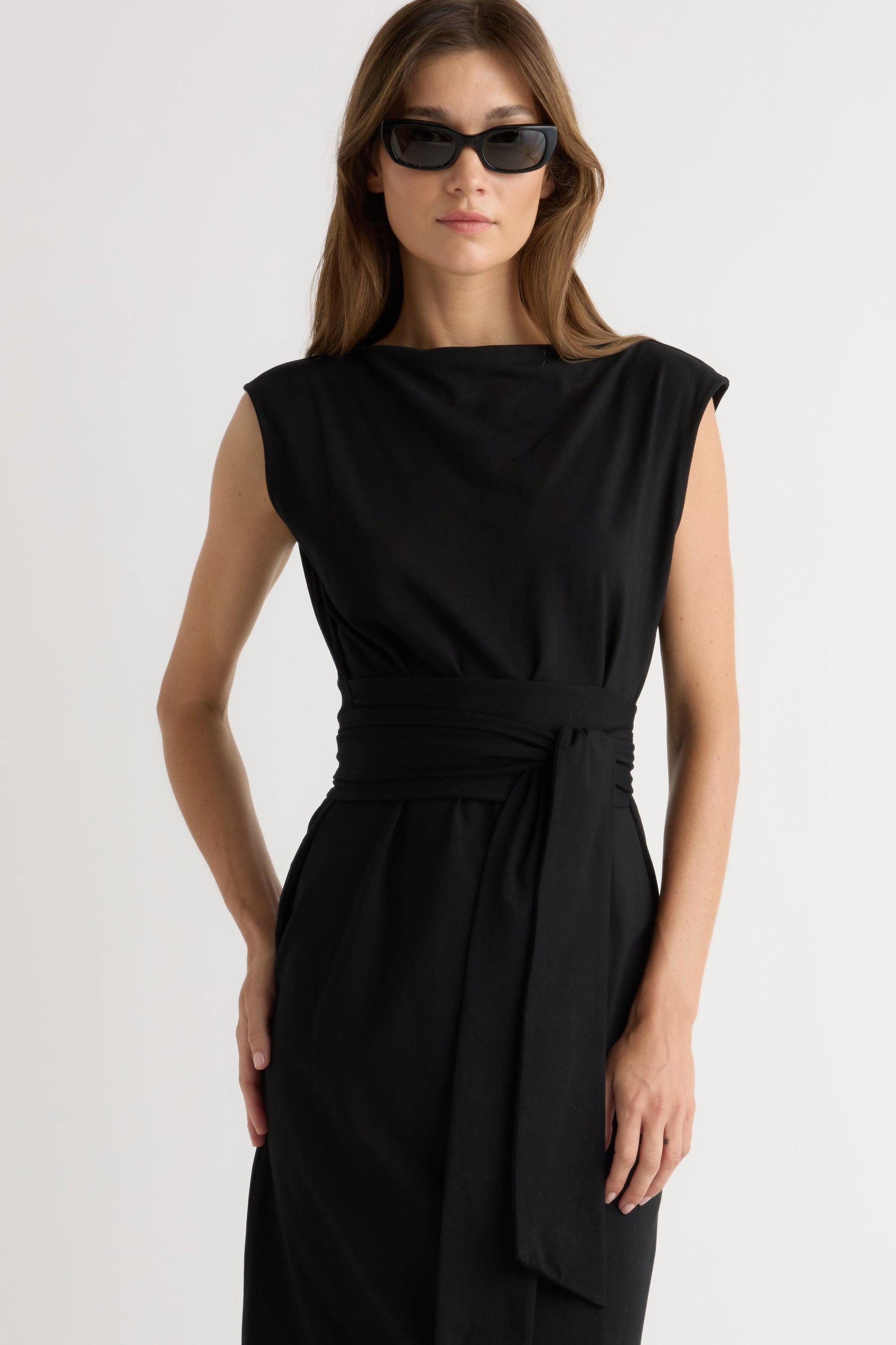 Edina Tie-Front Slit-Neck Dress Edina Tie-Front Slit-Neck Dress