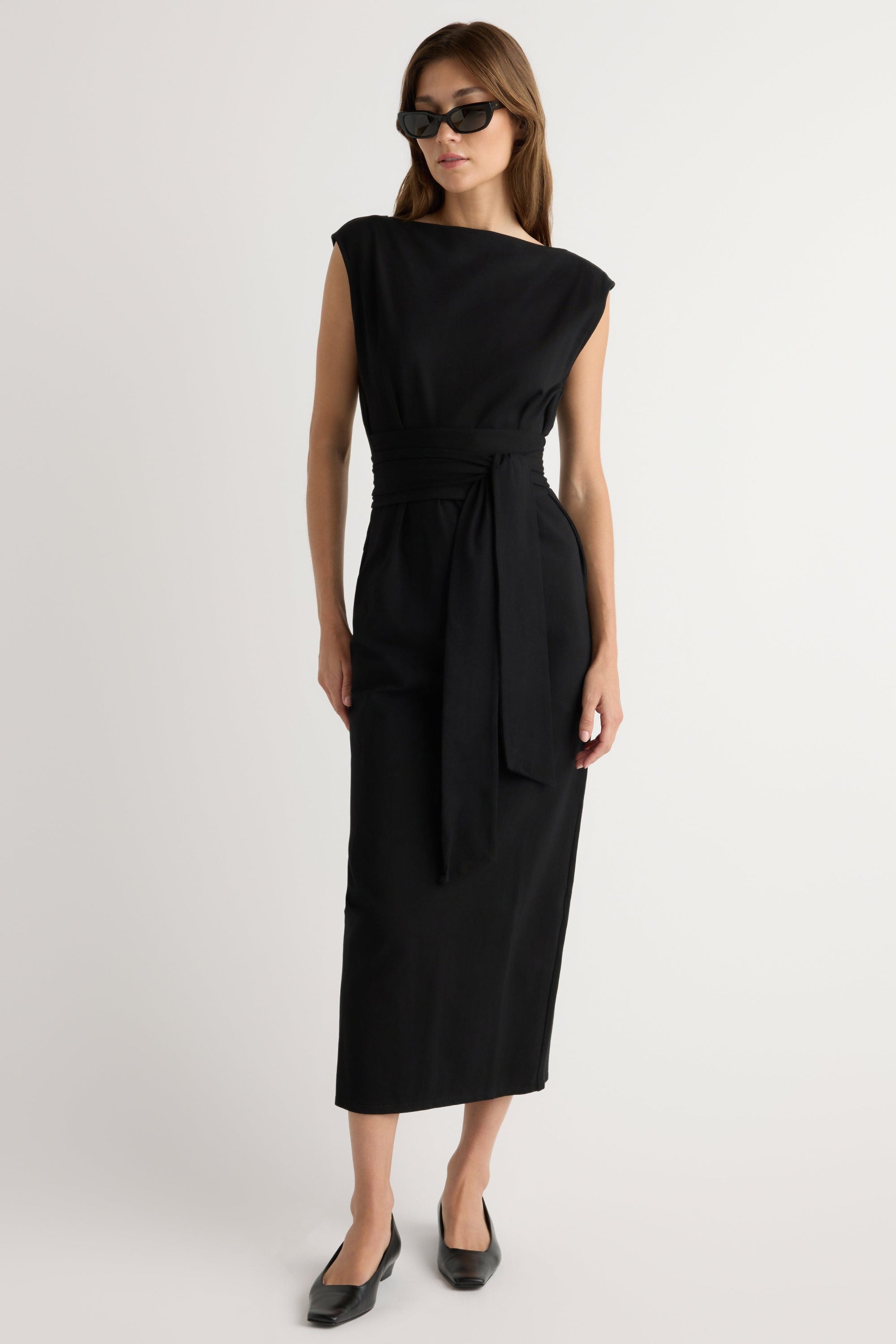 Edina Tie-Front Slit-Neck Dress