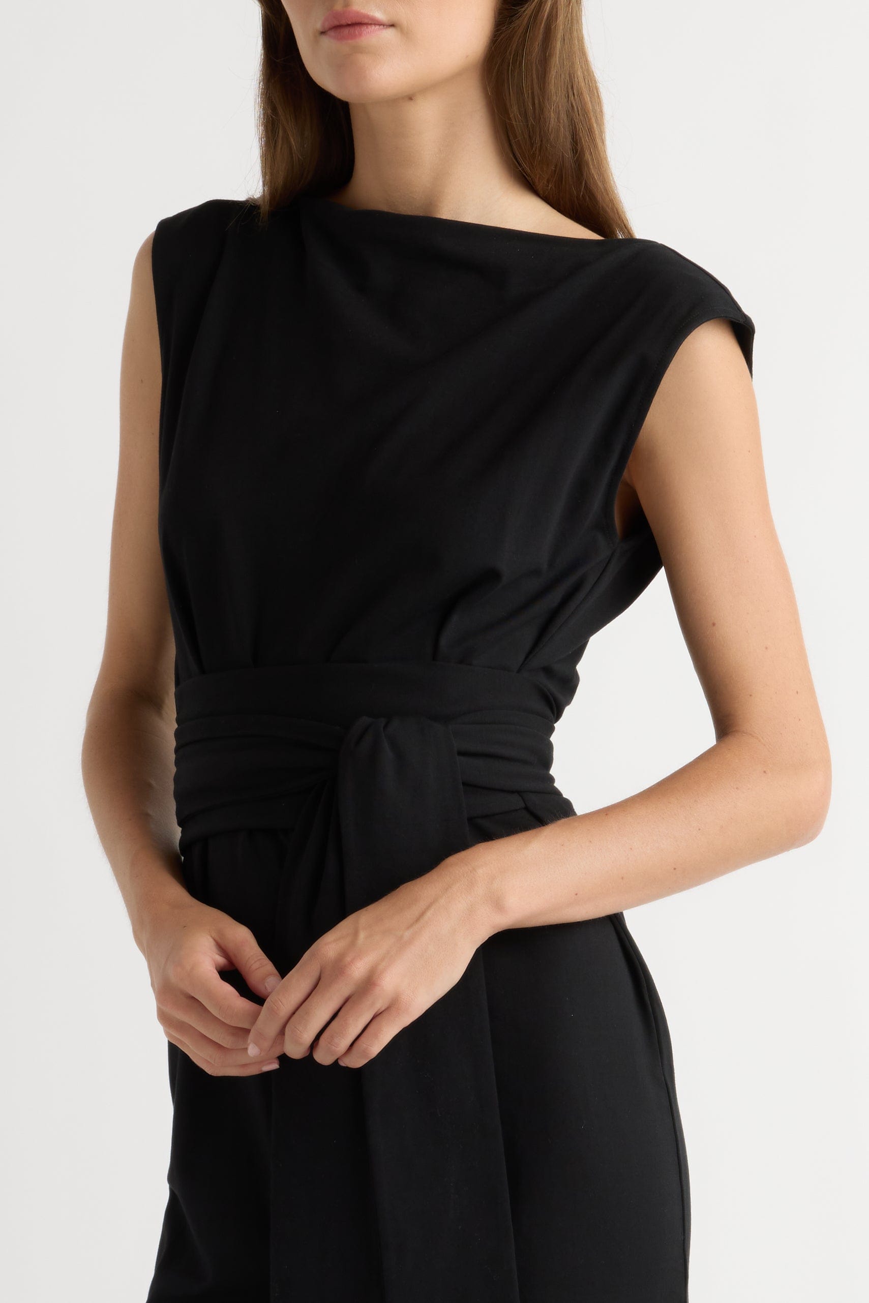 black dress tie neck Black Fit and Flare Mini Dress - V-Neck Bubble Hem with Tie Straps main image 0