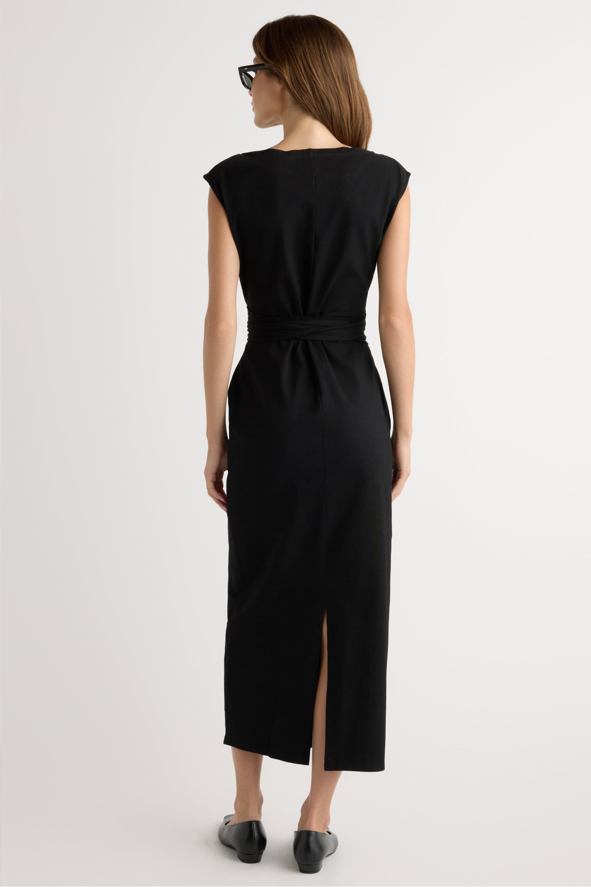 Edina Tie-Front Slit-Neck Dress Edina Tie-Front Slit-Neck Dress