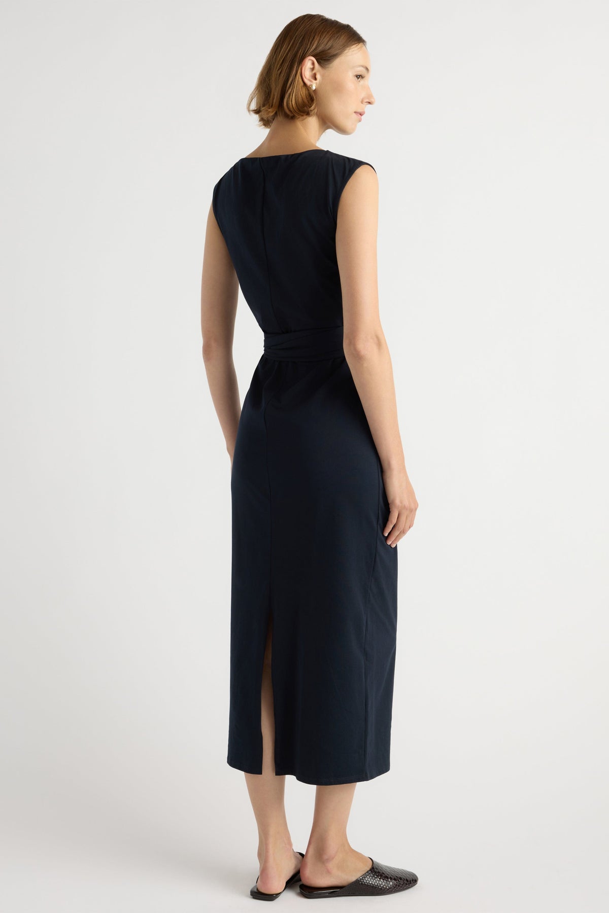 neck tie formal dress Edina Tie-Front Slit-Neck Deep Navy / Regular / XS Scoop Neck Wide Strap mother-daughter Sleeveless Sizes Color:Brown/Tan