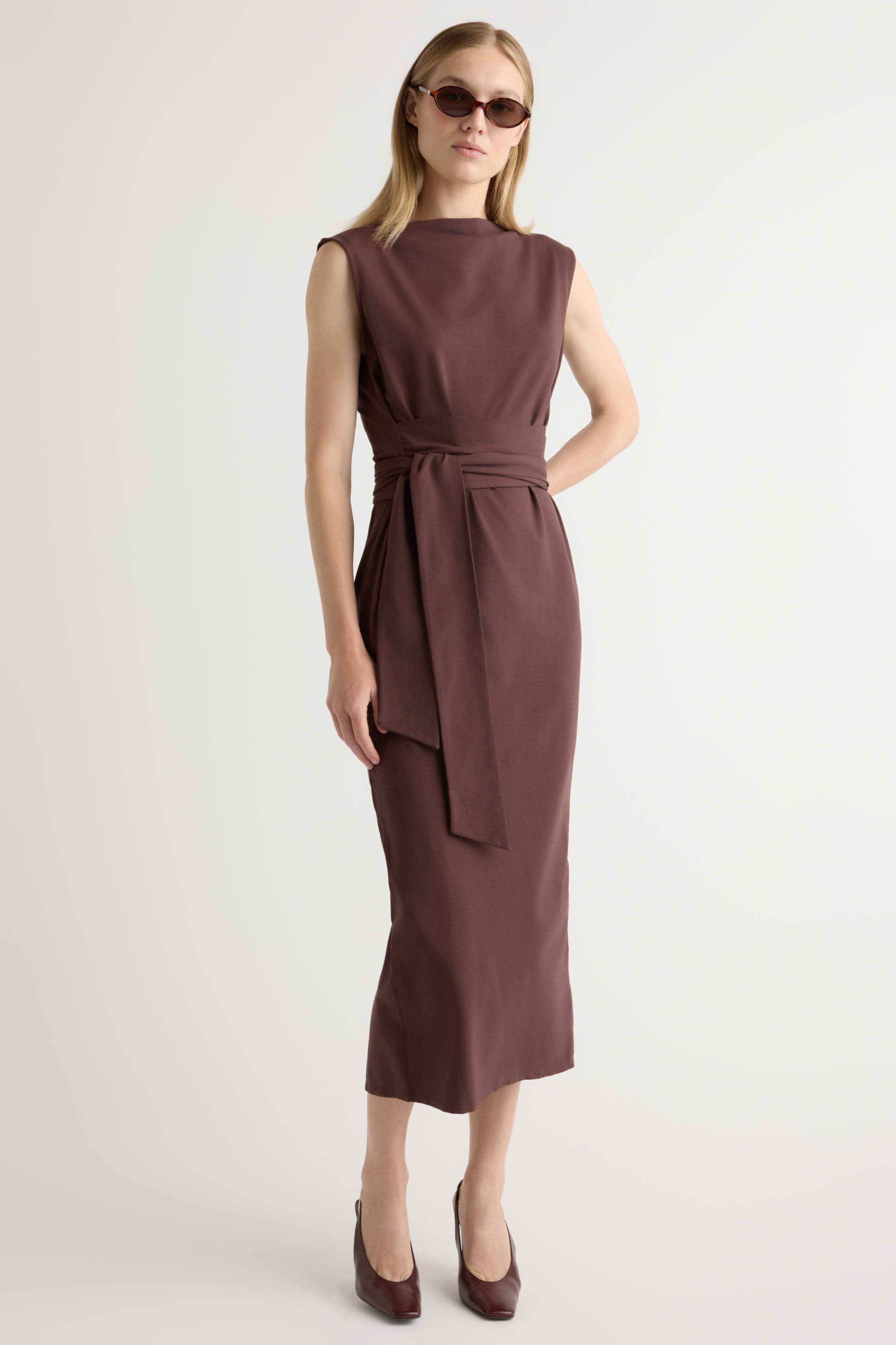 Edina Tie-Front Slit-Neck Dress Mulberry / Regular / L
