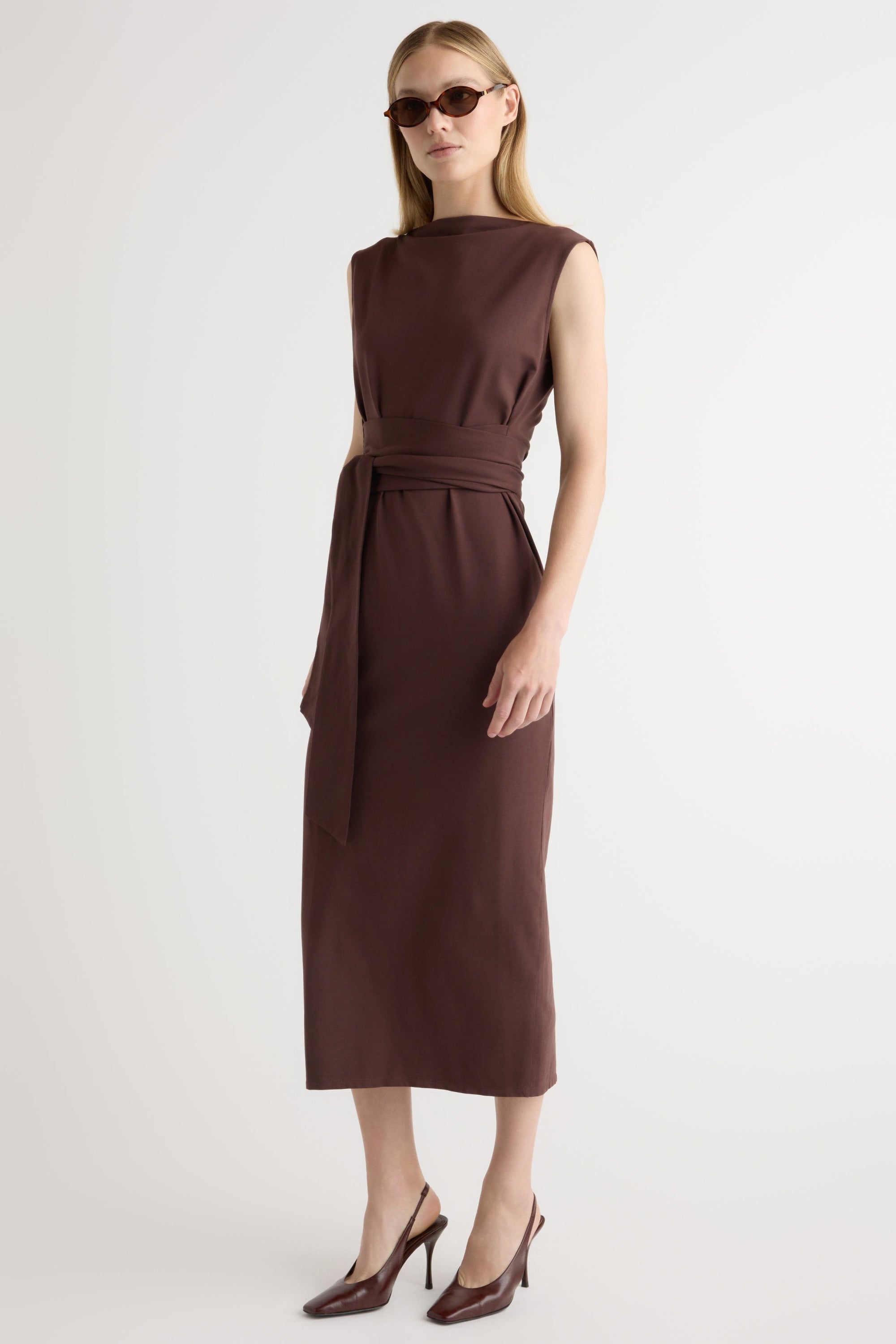 brown tie front dress Brown Tie Front Knit Dress