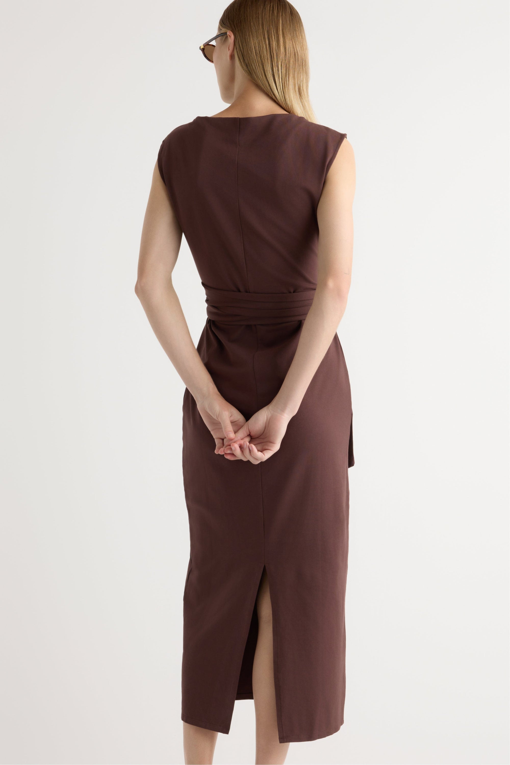 Edina Tie-Front Slit-Neck Dress
