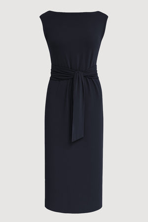 Edina Tie-Front Slit-Neck Dress