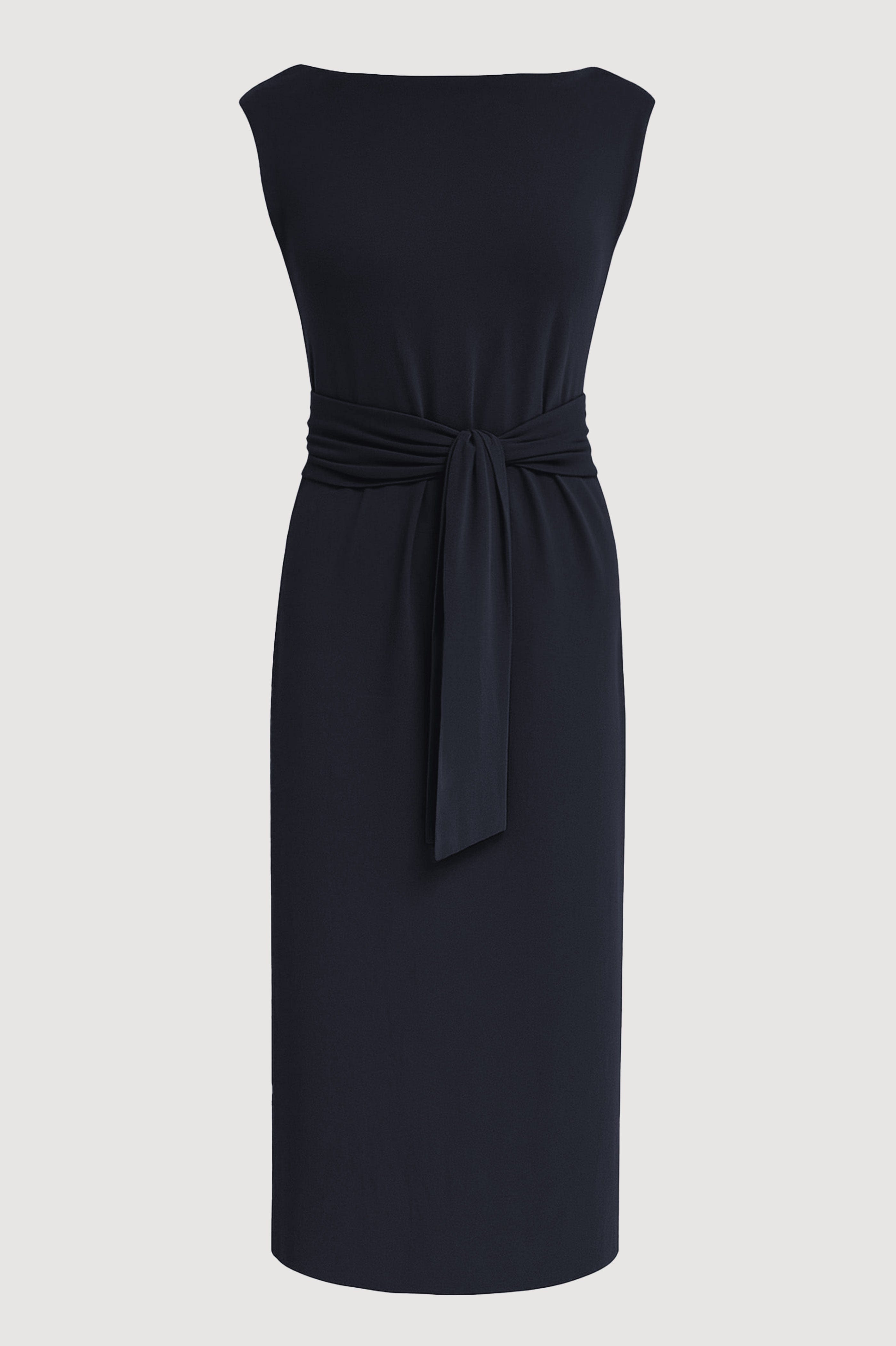 navy blue tie front dress Edina Tie-Front Slit-Neck Dress Deep Navy / XS